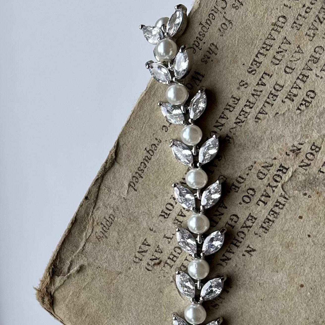Aubrey, Silver Leaf Crystal & Pearl Bracelet