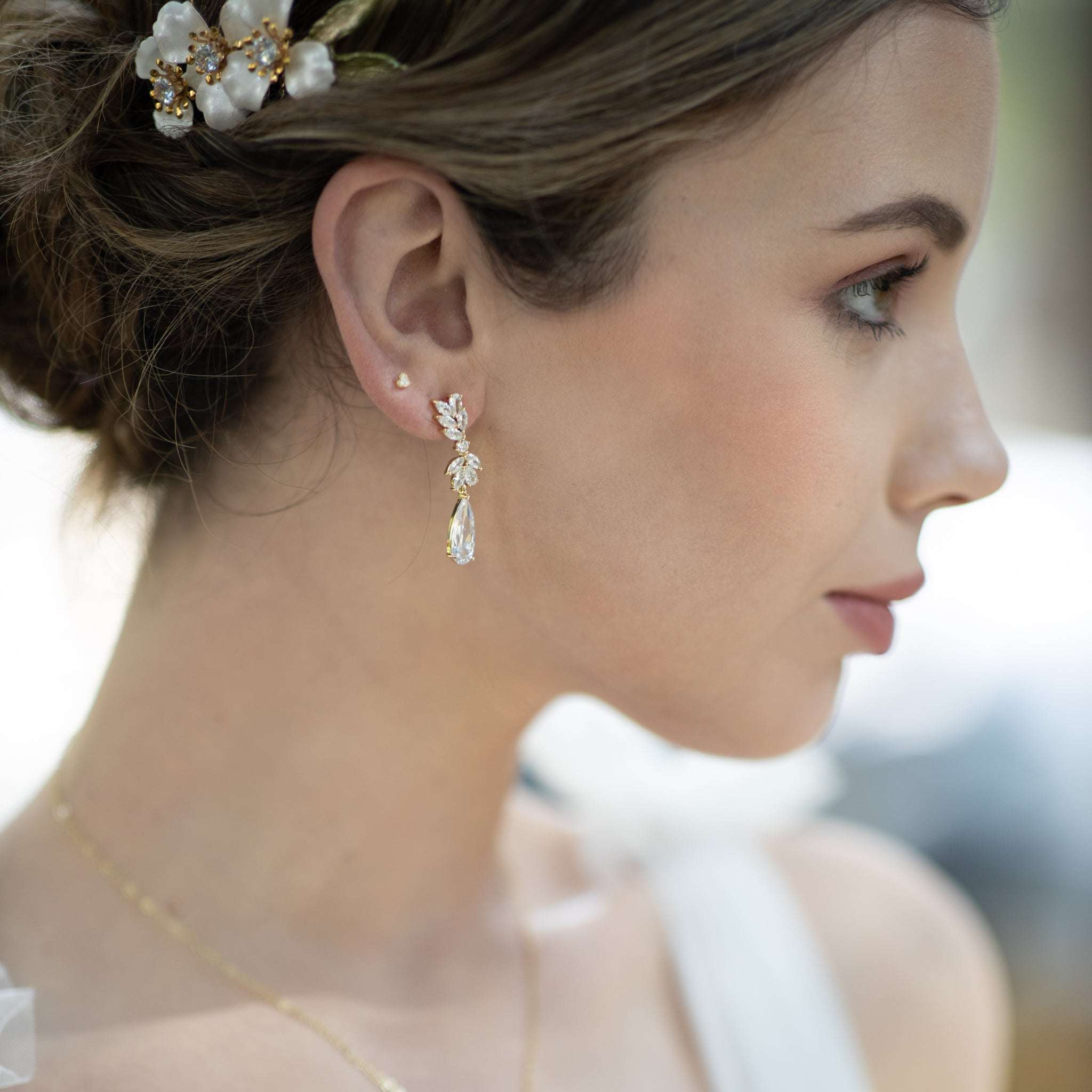 Jules Bridal - Alina, Goldtone Crystal Drop Earrings