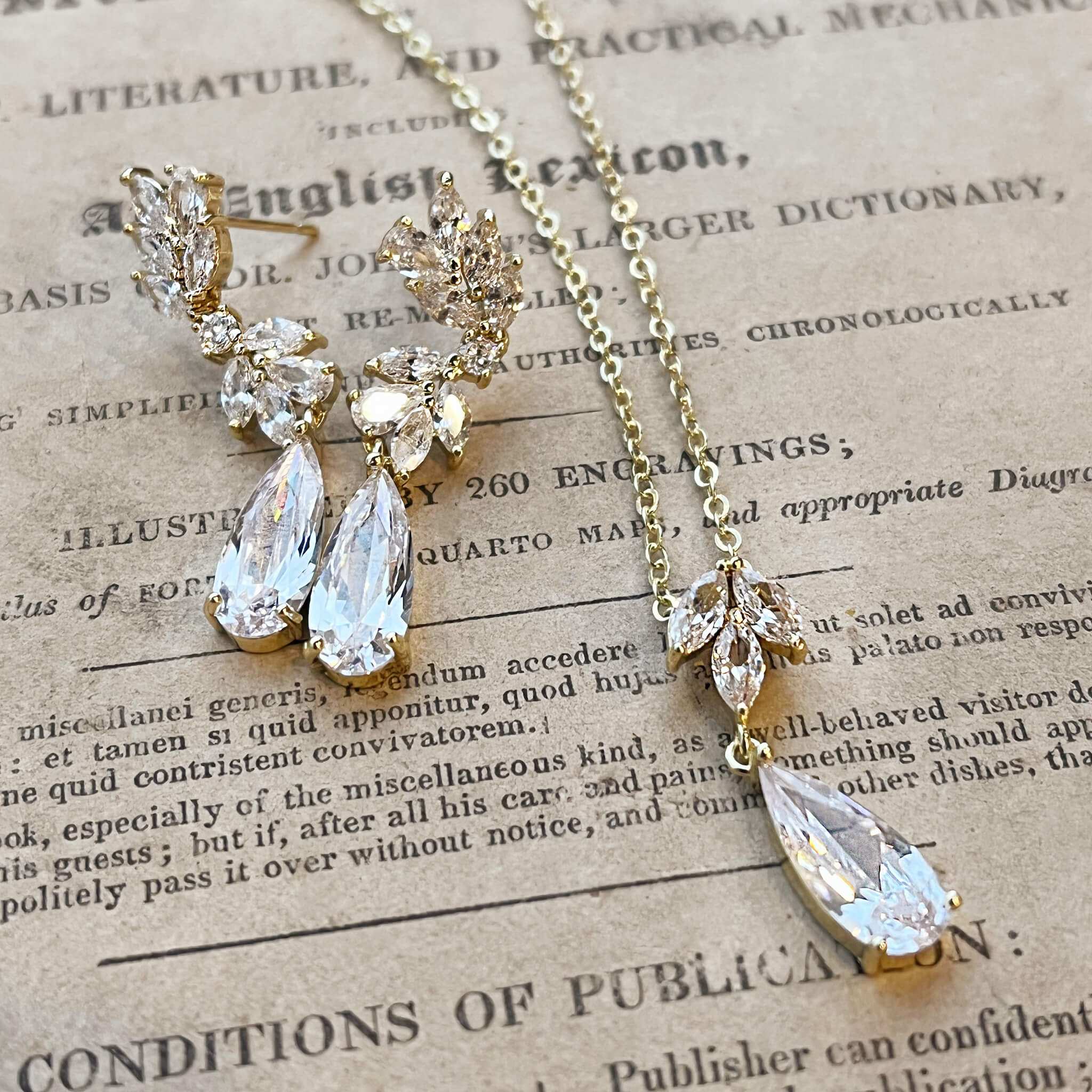 Jules Bridal - Alina, Goldtone Crystal Drop Earrings and Necklace Set