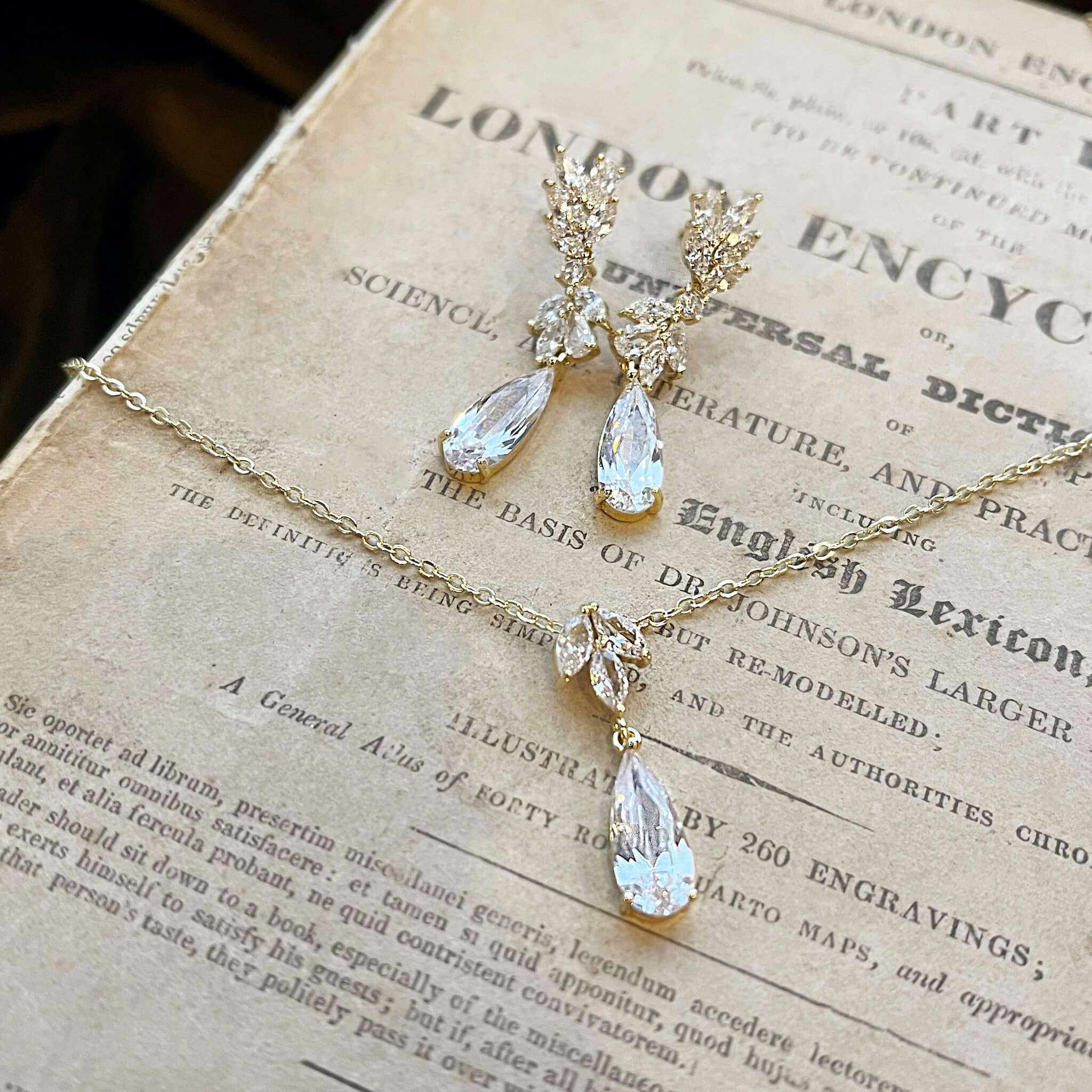 Jules Bridal - Alina, Goldtone Crystal Drop Earrings and Necklace Set
