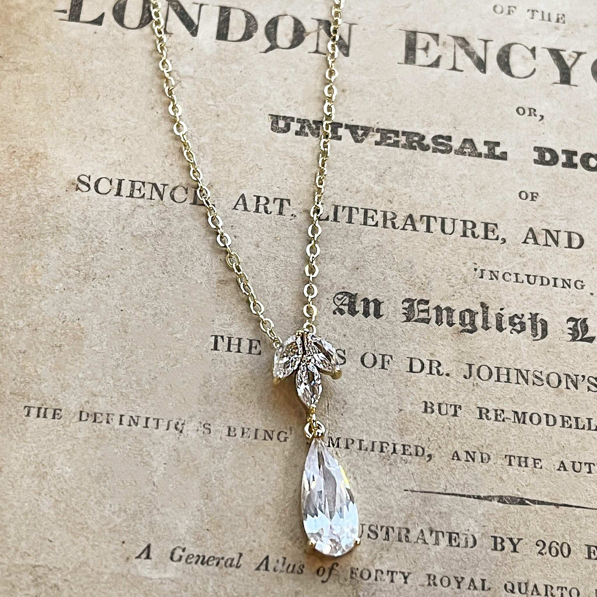 Jules Bridal - Alina, Goldtone Crystal Drop Pendant Necklace