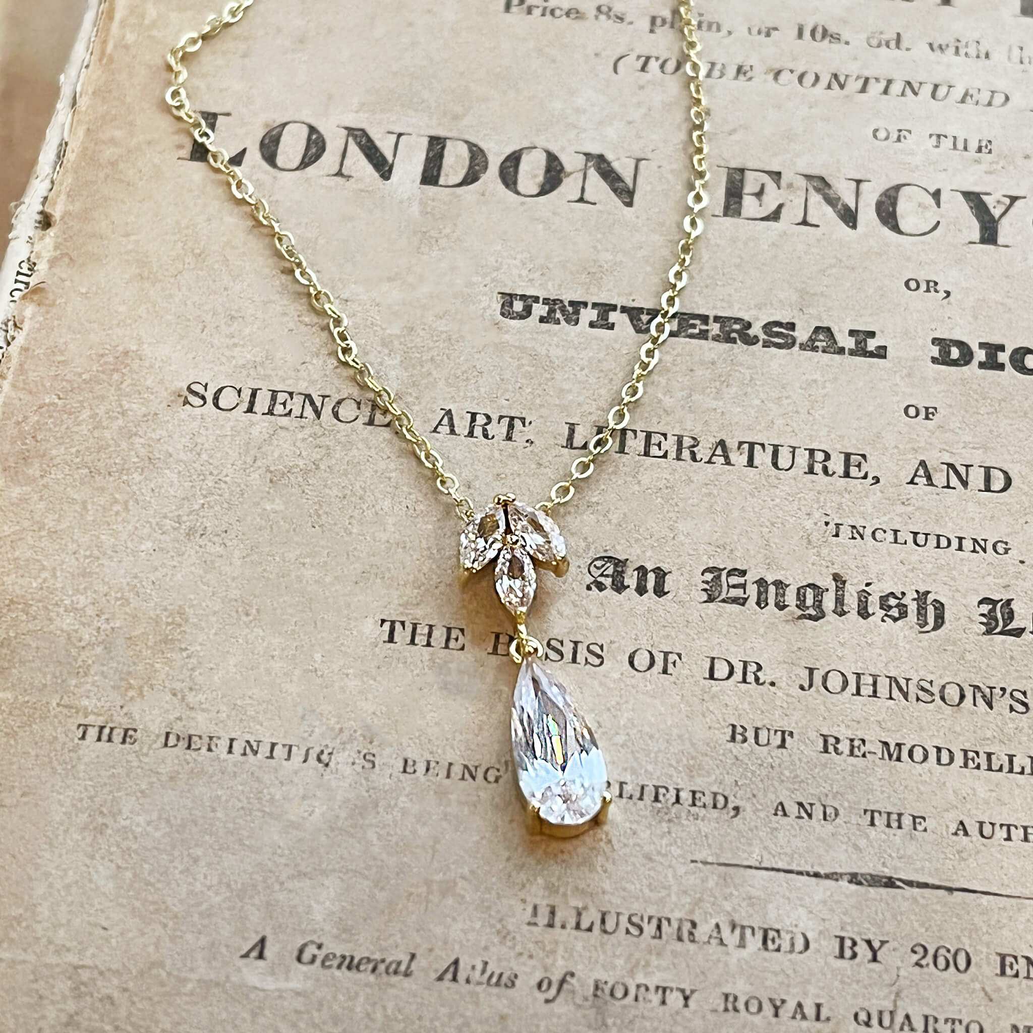 Jules Bridal - Alina, Goldtone Crystal Drop Pendant Necklace