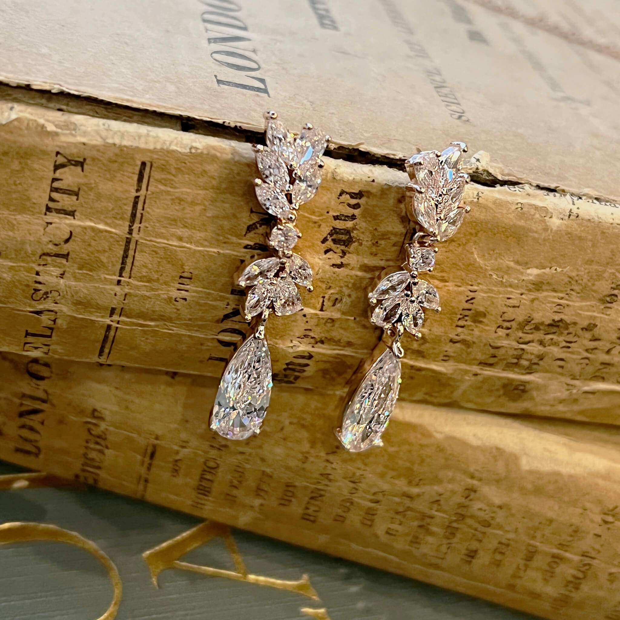 Jules Bridal - Alina, Rose Gold Crystal Drop Earrings