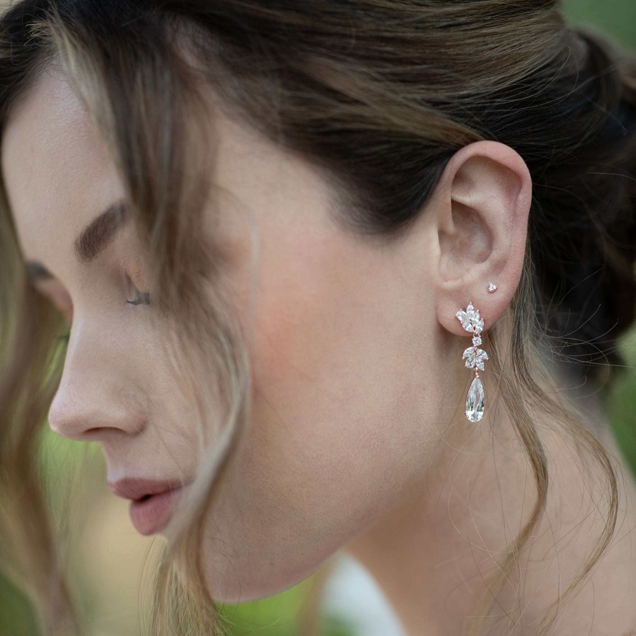 Jules Bridal - Alina, Rose Gold Crystal Drop Earrings