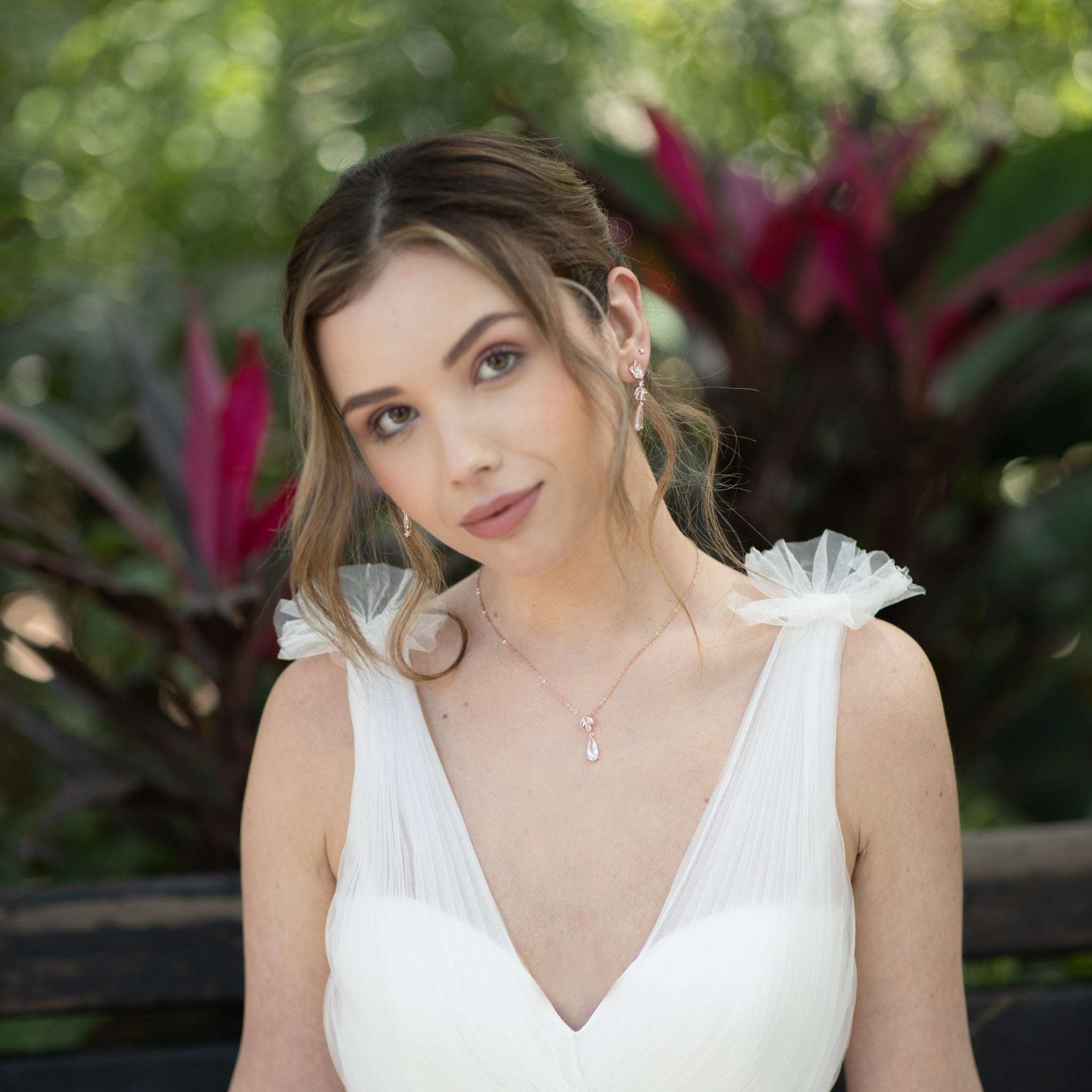 Jules Bridal - Alina, Rose Gold Crystal Drop Earrings