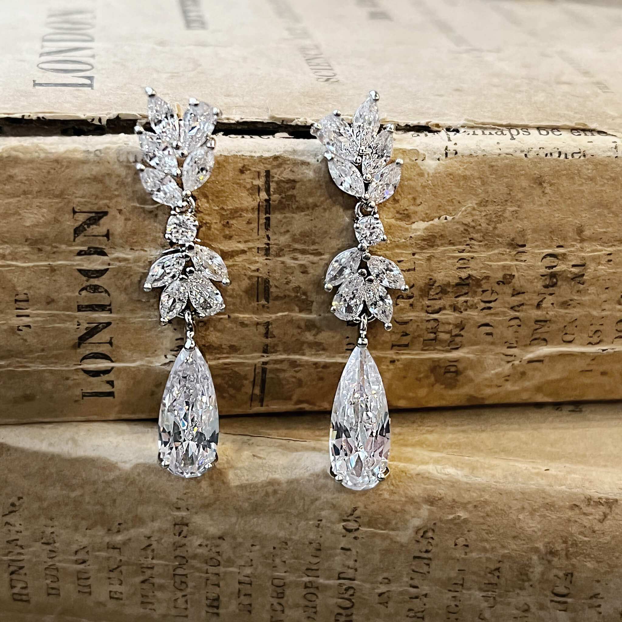 Jules Bridal - Alina, Silvertone Crystal Drop Earrings
