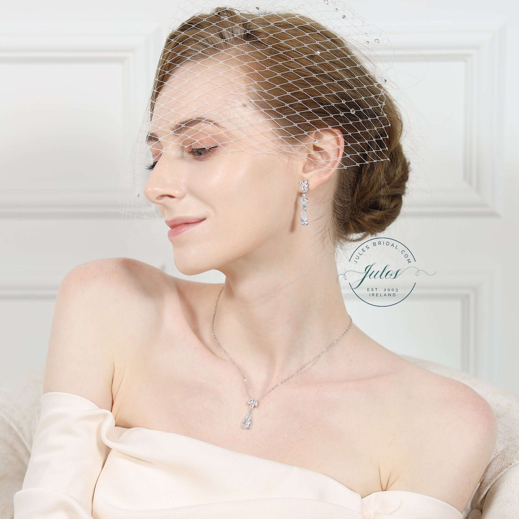 Alina Jewellery Set, Silver Crystal Drop Earrings with Pendant Necklace