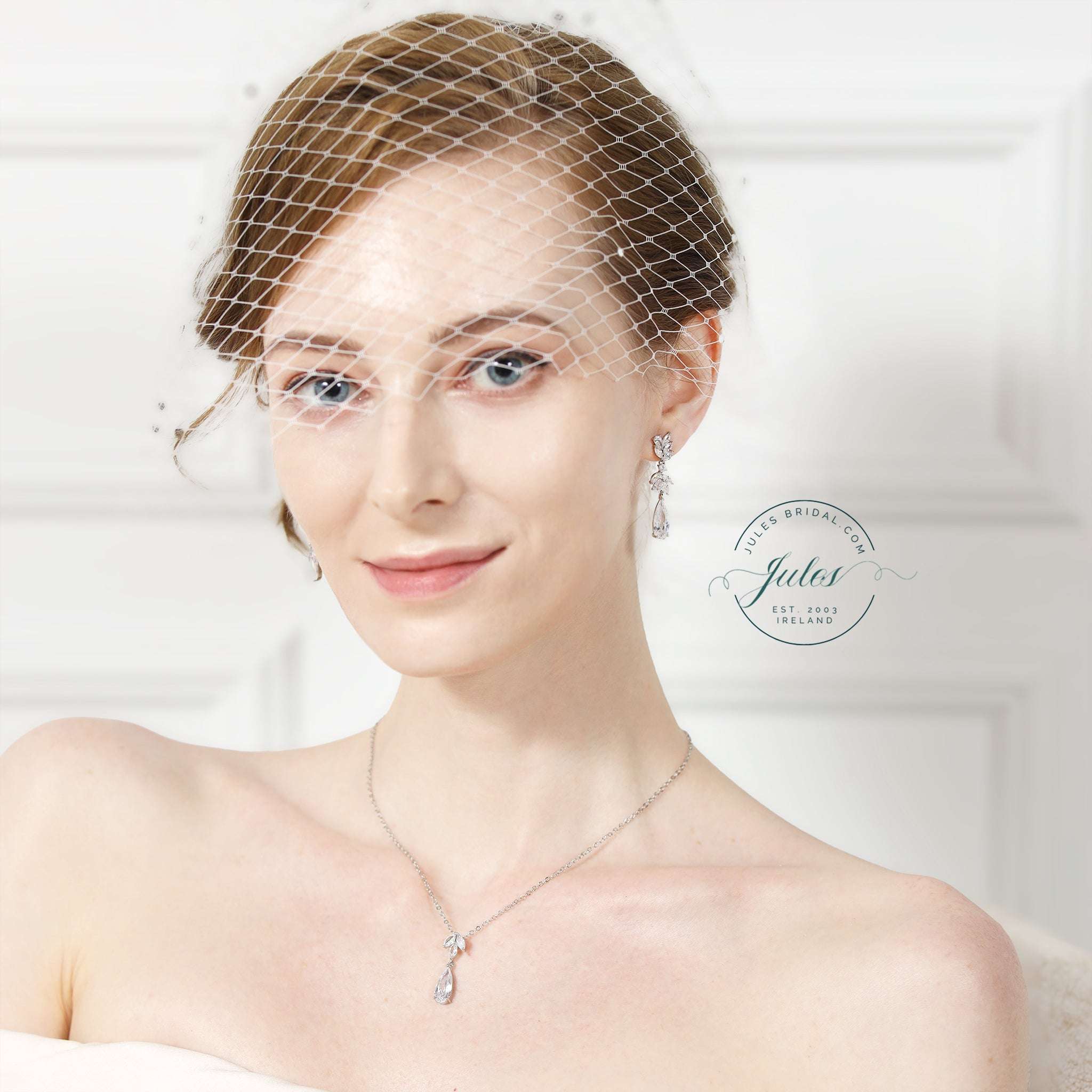 Alina Jewellery Set, Silver Crystal Drop Earrings with Pendant Necklace