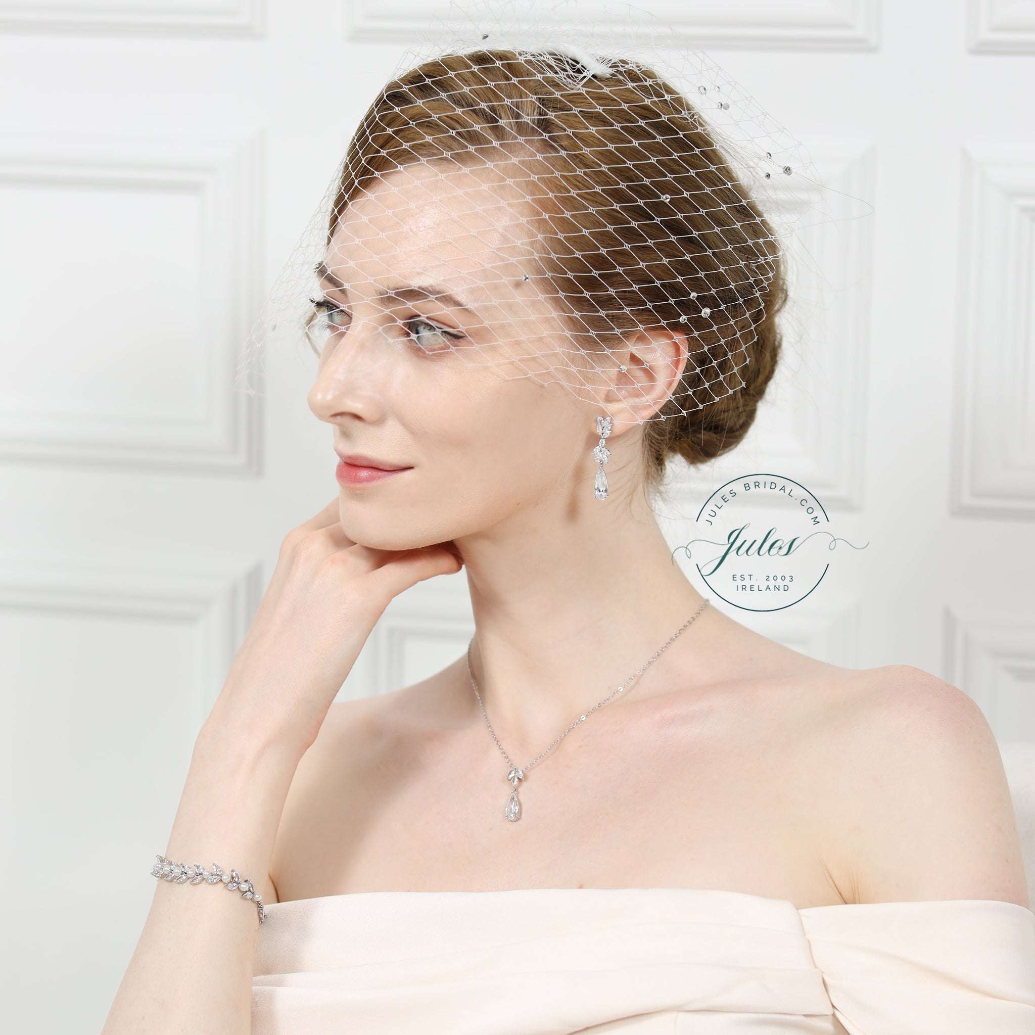 Alina Jewellery Set, Silver Crystal Drop Earrings with Pendant Necklace