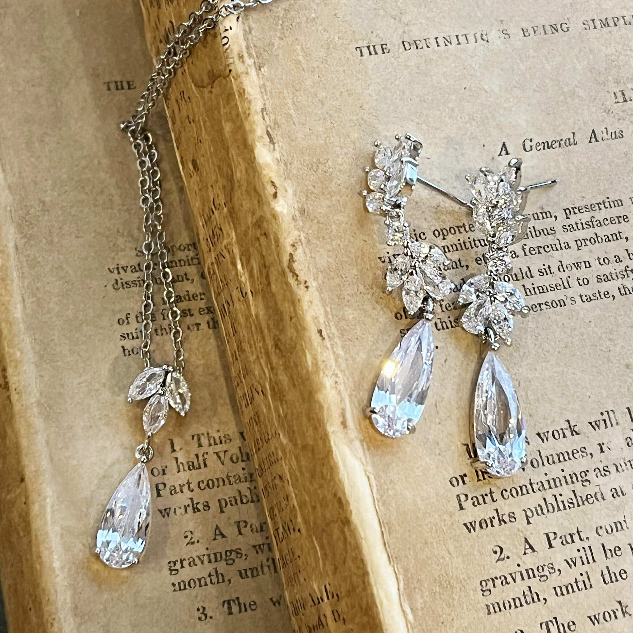 Jules Bridal - Alina, Silvertone Crystal Drop Earrings and Necklace Set