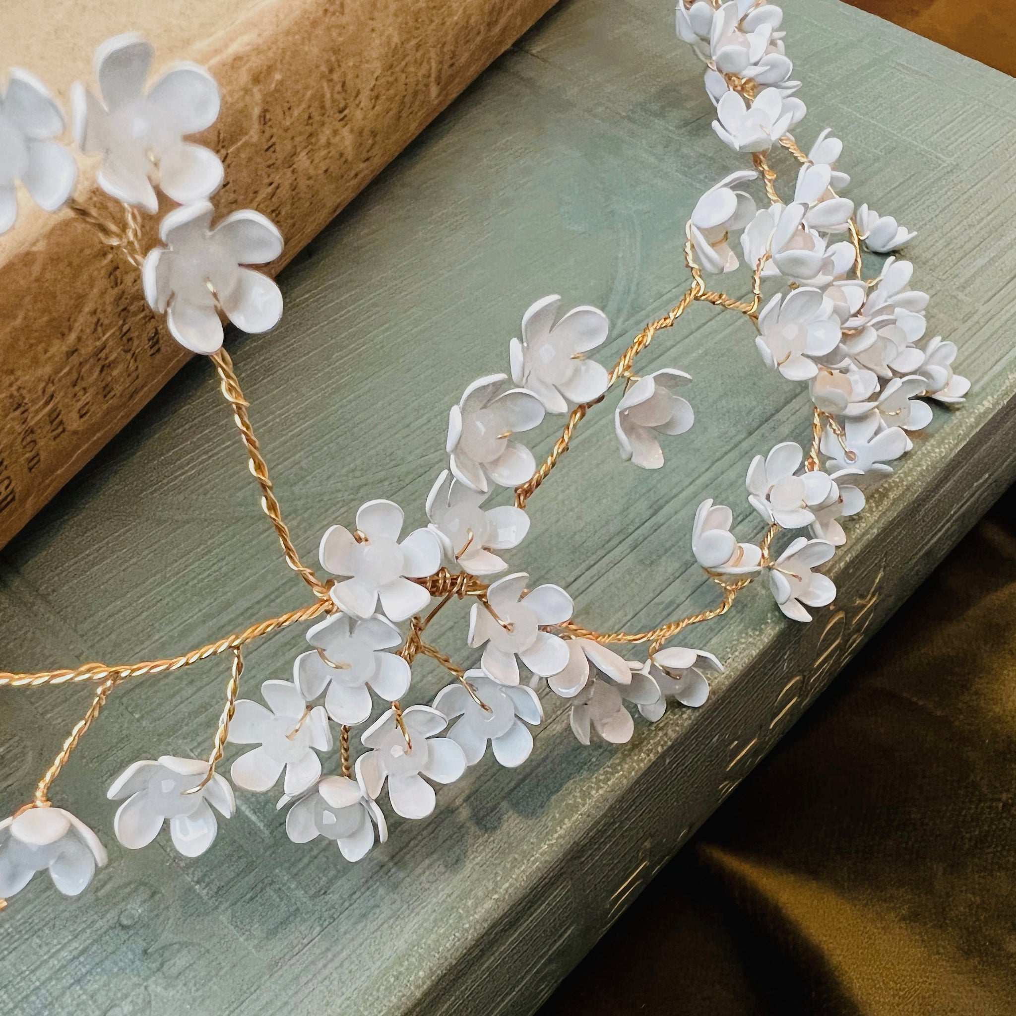 Jules Bridal - Alyssa, Hair Vine with White Flower Blossoms