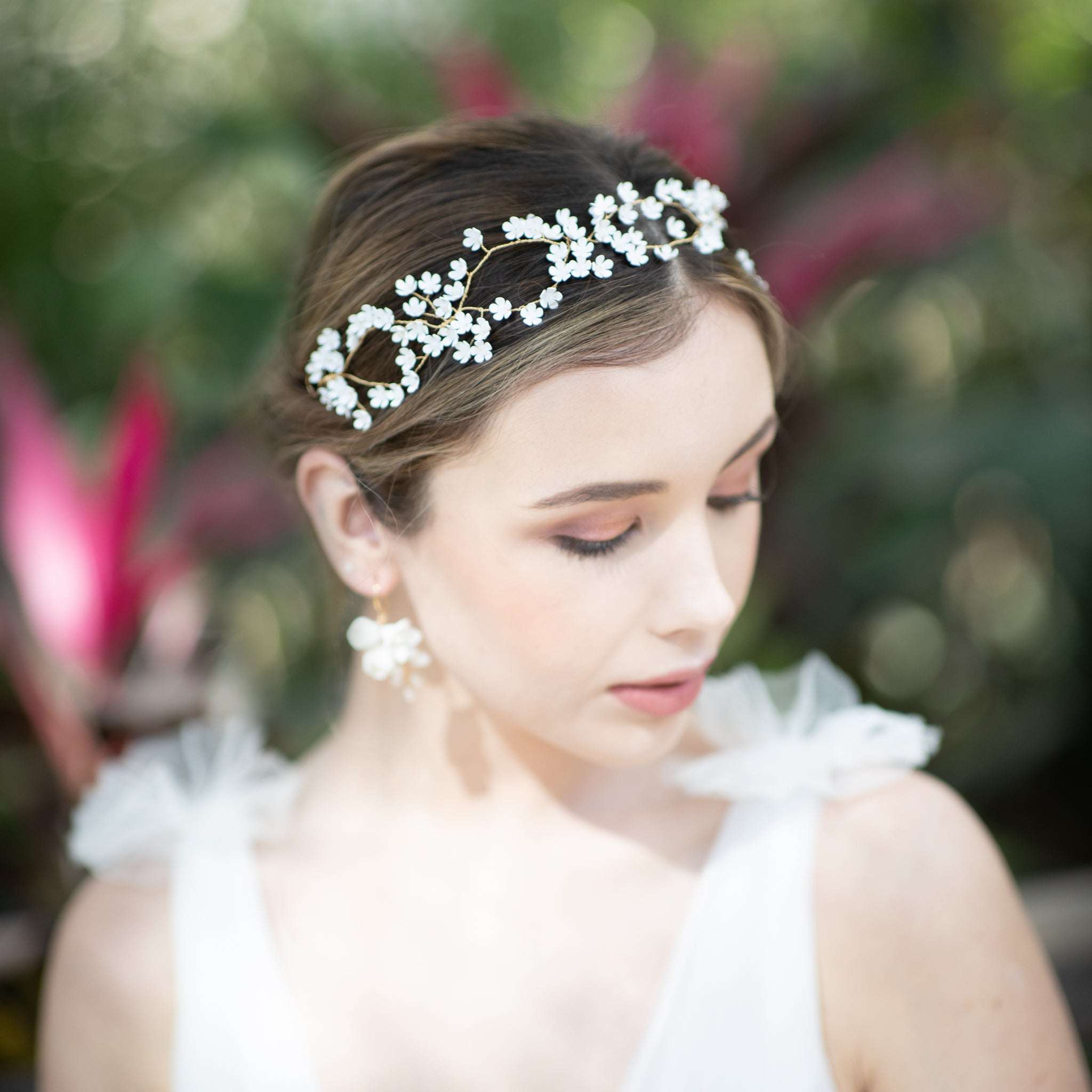 Jules Bridal - Alyssa, Hair Vine with White Flower Blossoms