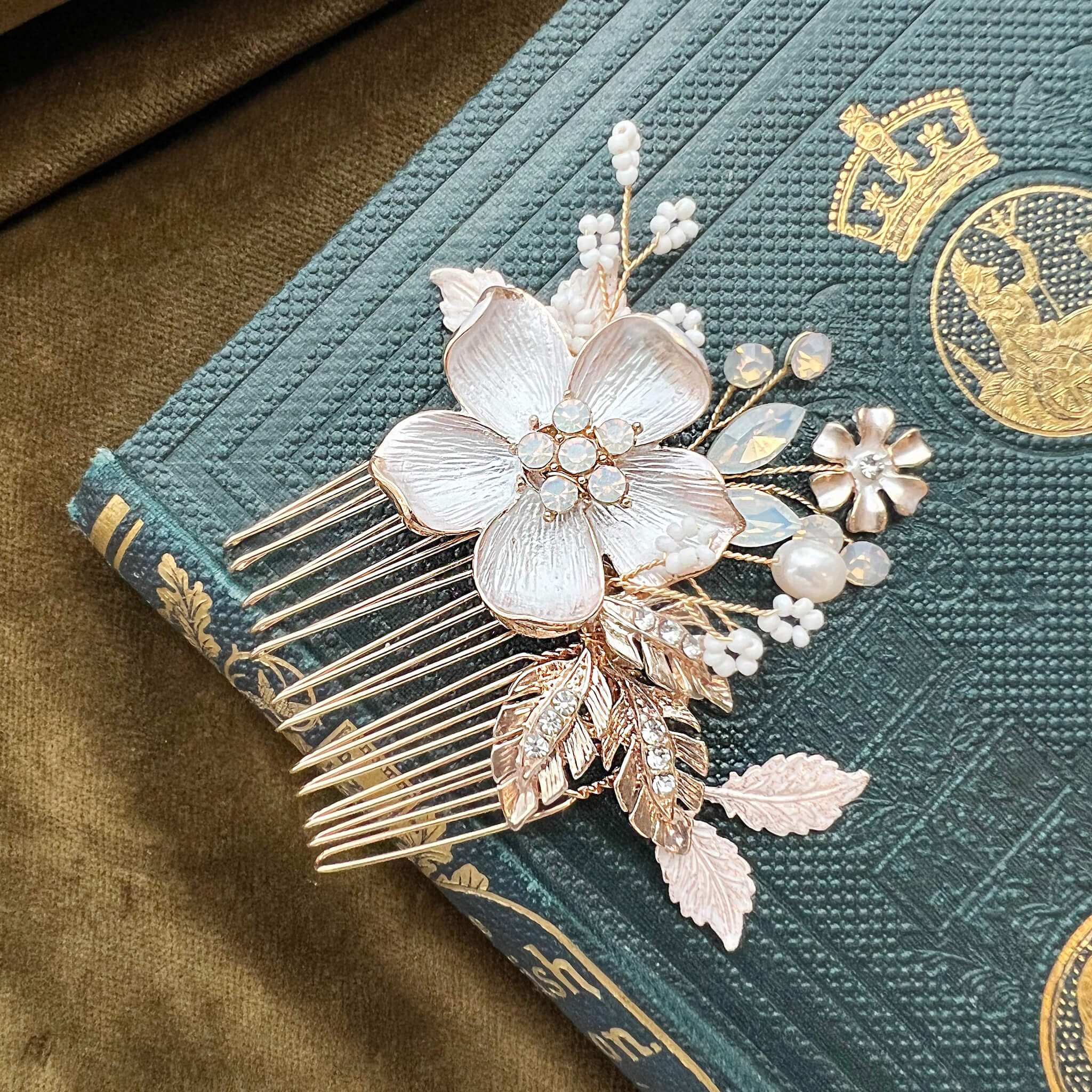 Jules Bridal - Amie, Golden Opal Floral Hair Comb