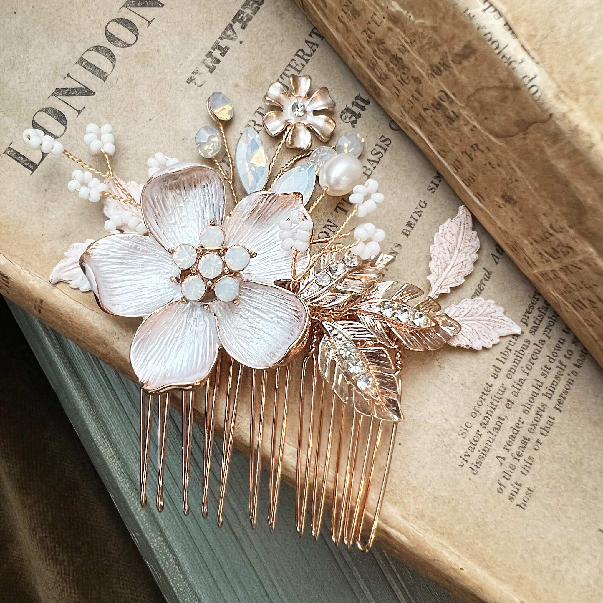 Jules Bridal - Amie, Golden Opal Floral Hair Comb