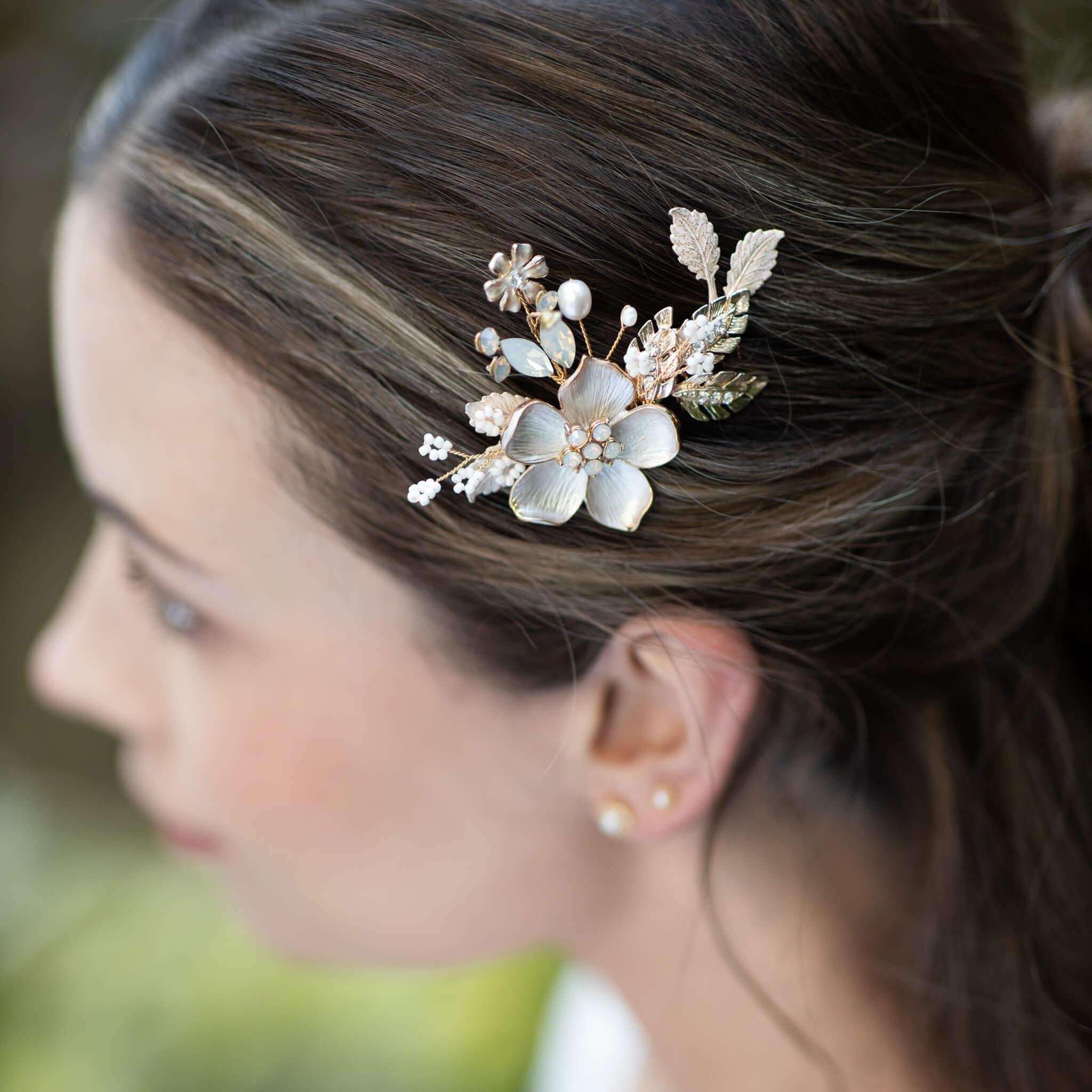 Jules Bridal - Amie, Golden Opal Floral Hair Comb