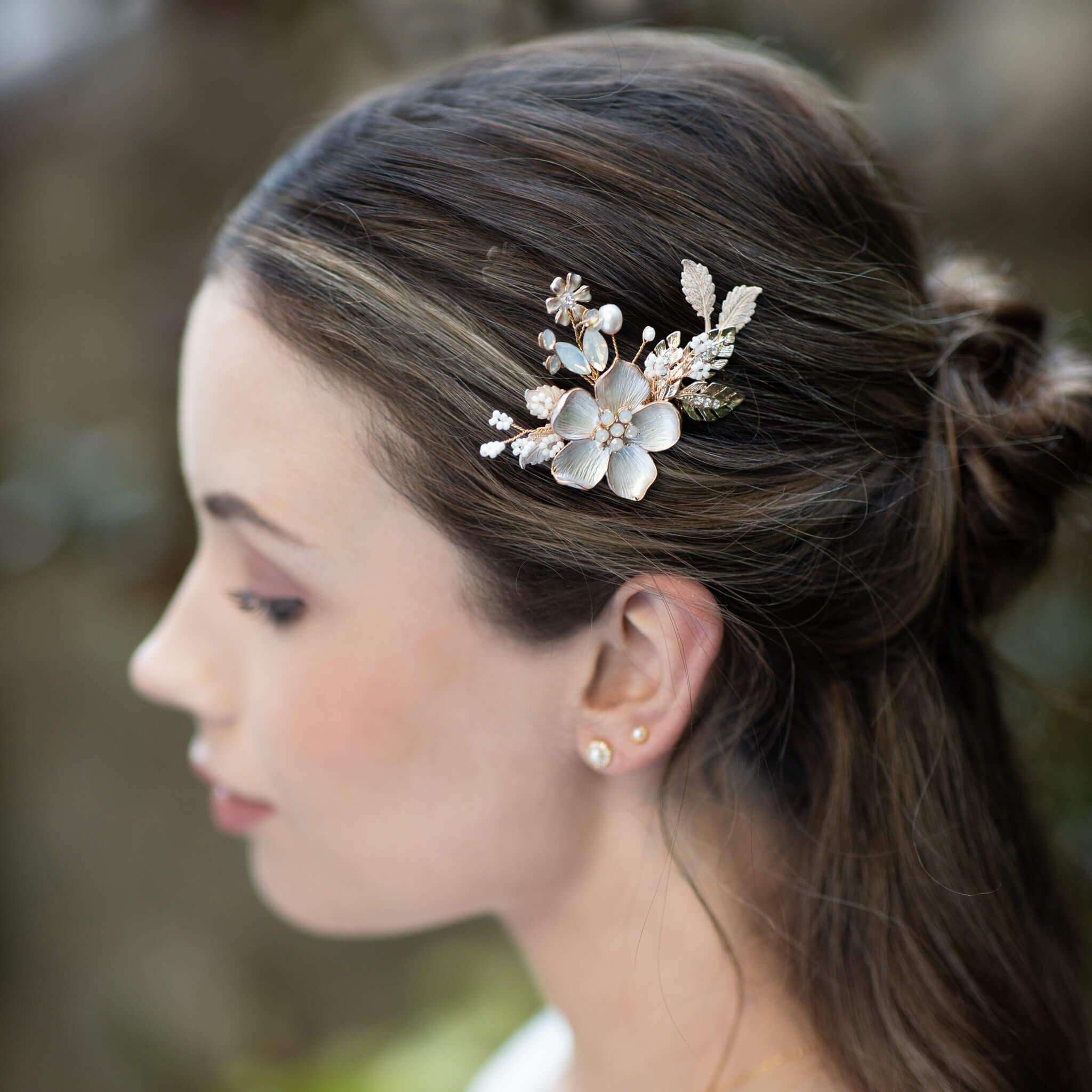 Jules Bridal - Amie, Golden Opal Floral Hair Comb