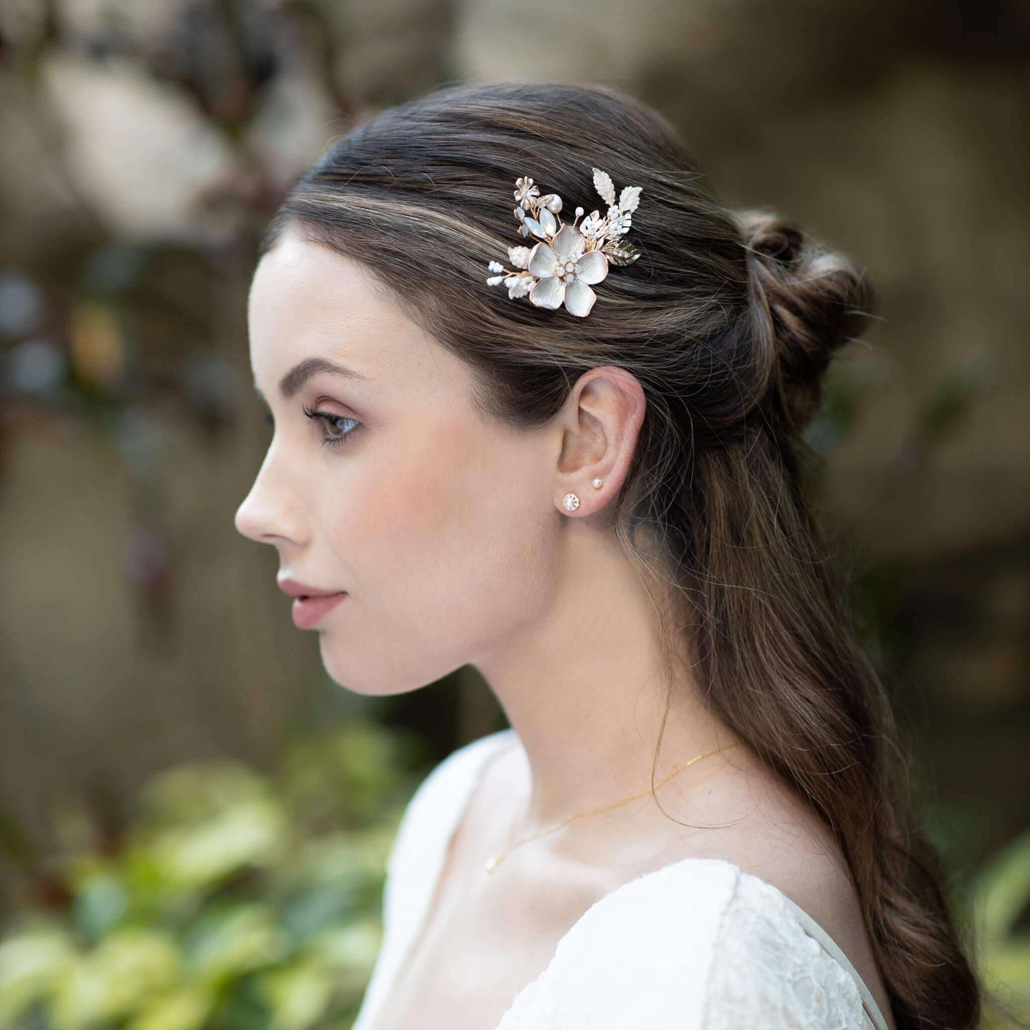 Jules Bridal - Amie, Golden Opal Floral Hair Comb