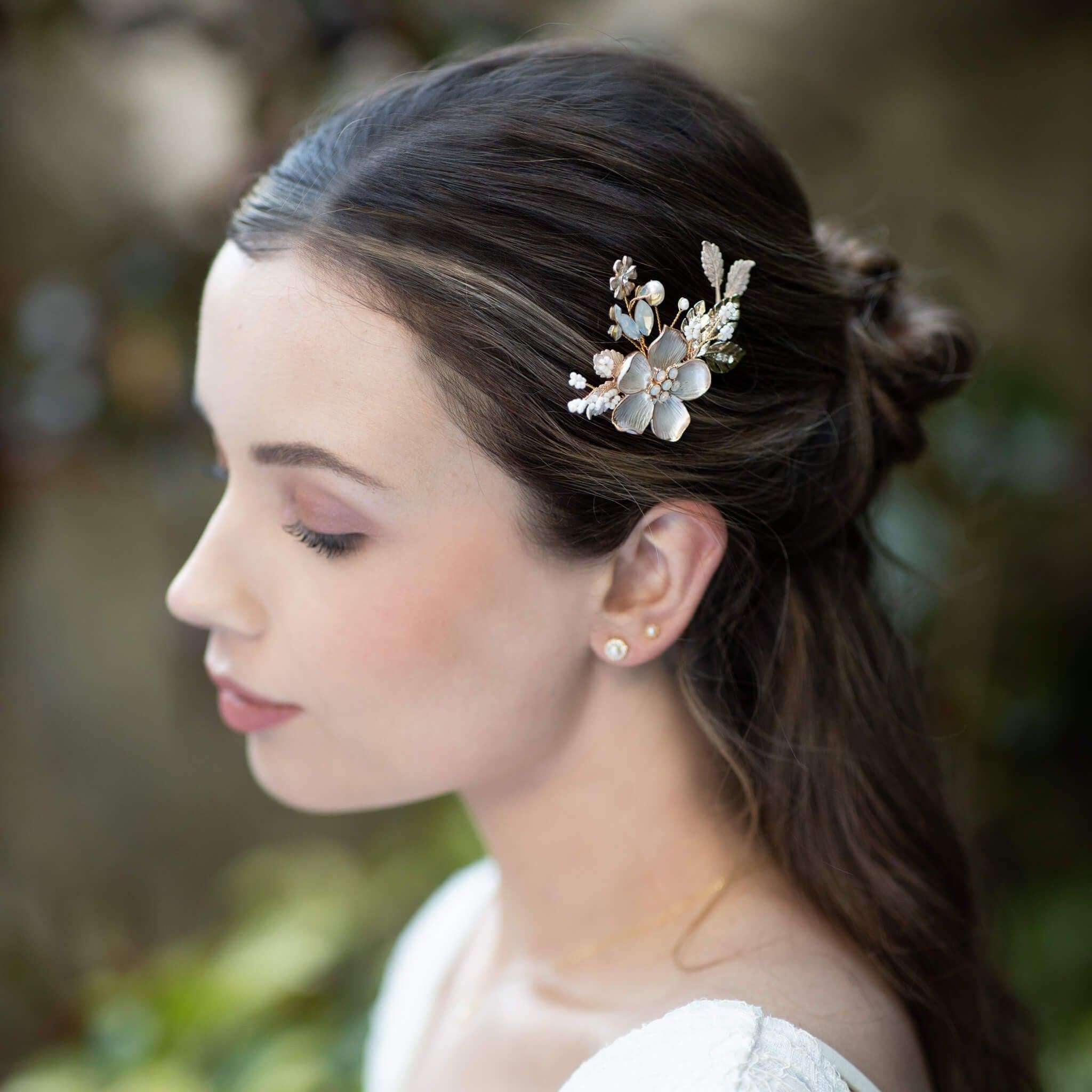 Jules Bridal - Amie, Golden Opal Floral Hair Comb