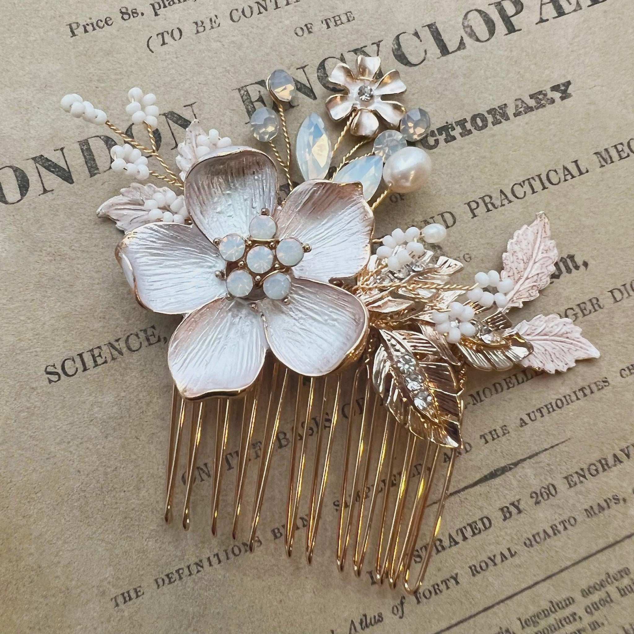 Jules Bridal - Amie, Golden Opal Floral Hair Comb