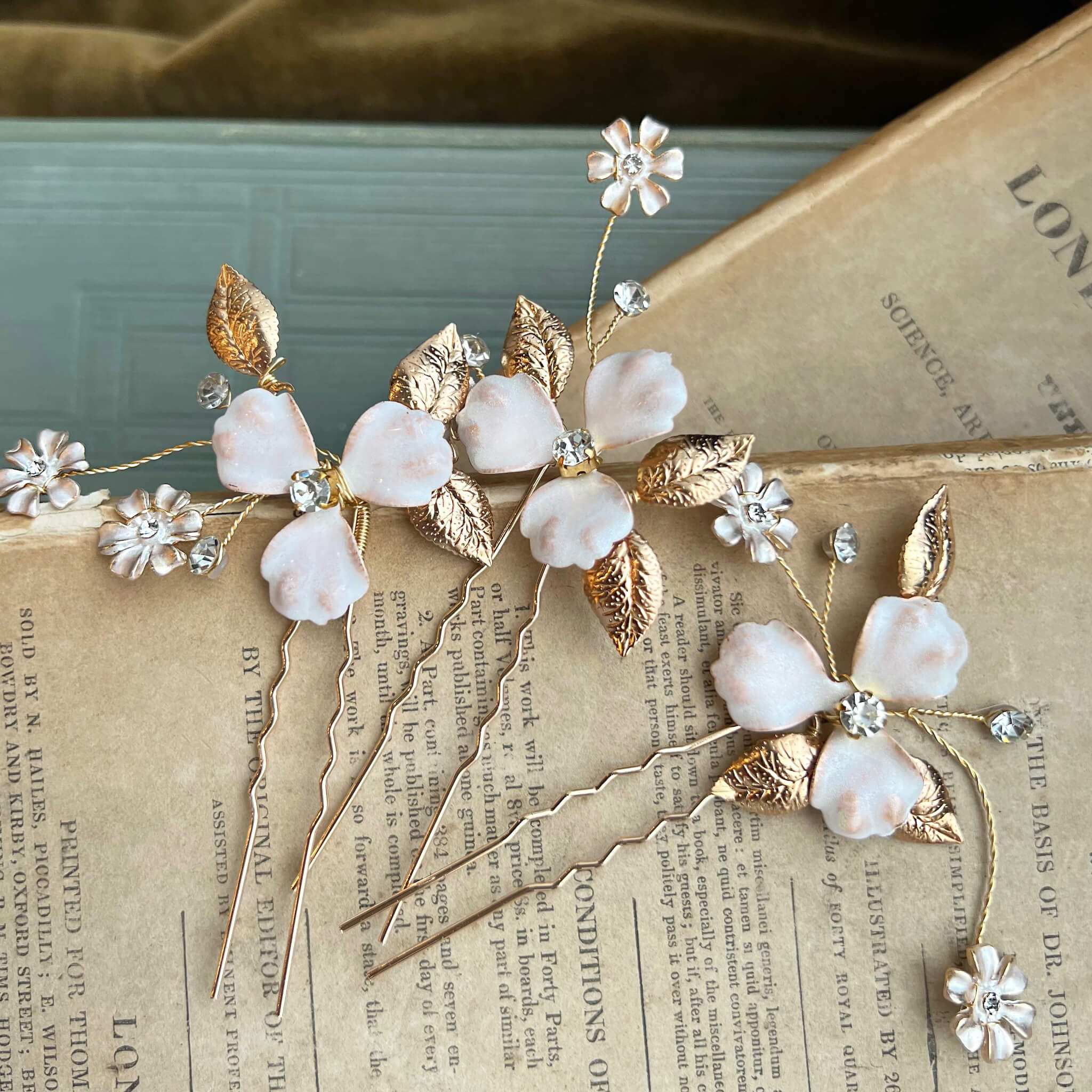 Jules Bridal - Antheia, Enamel Floral Hair Pin Set