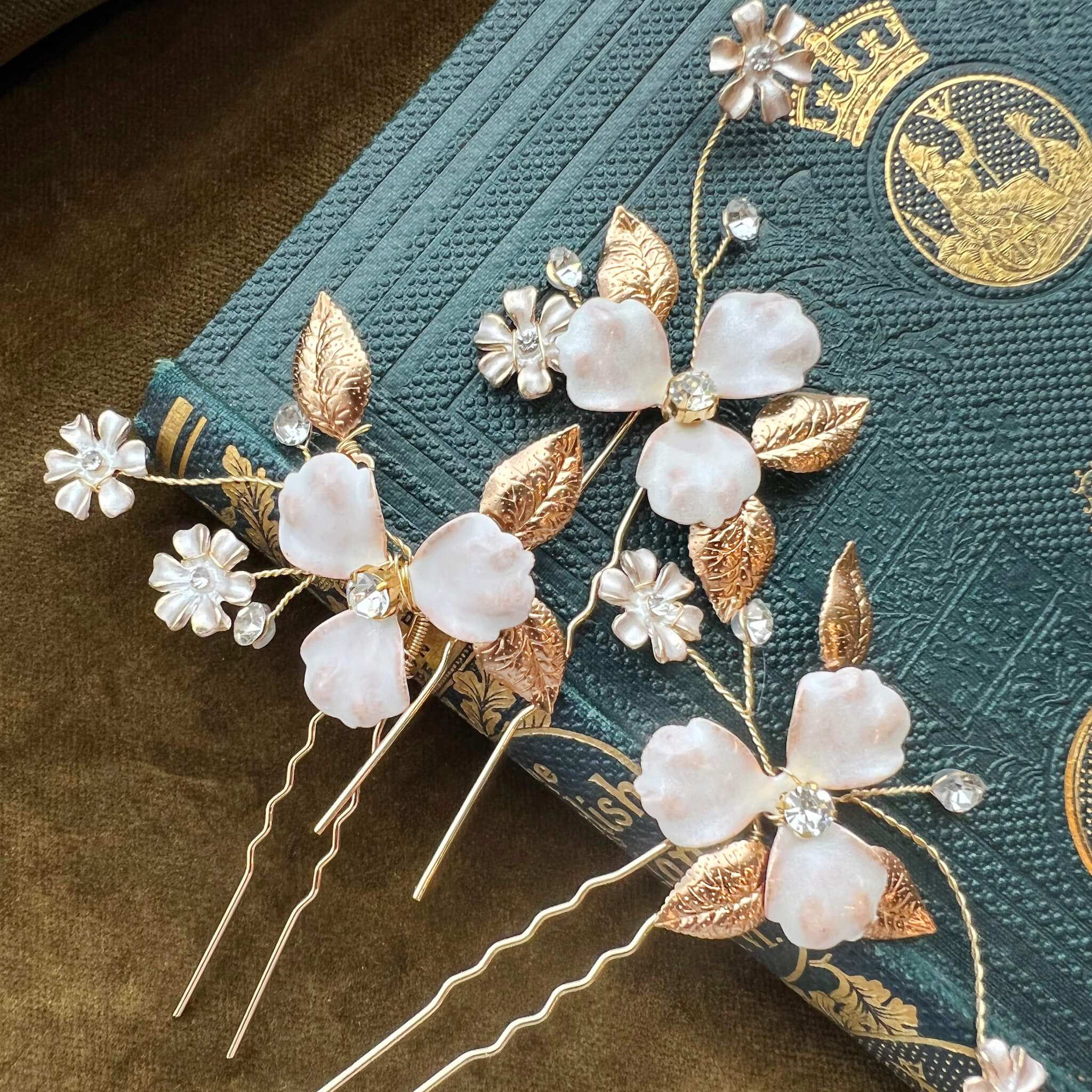 Jules Bridal - Antheia, Enamel Floral Hair Pin Set