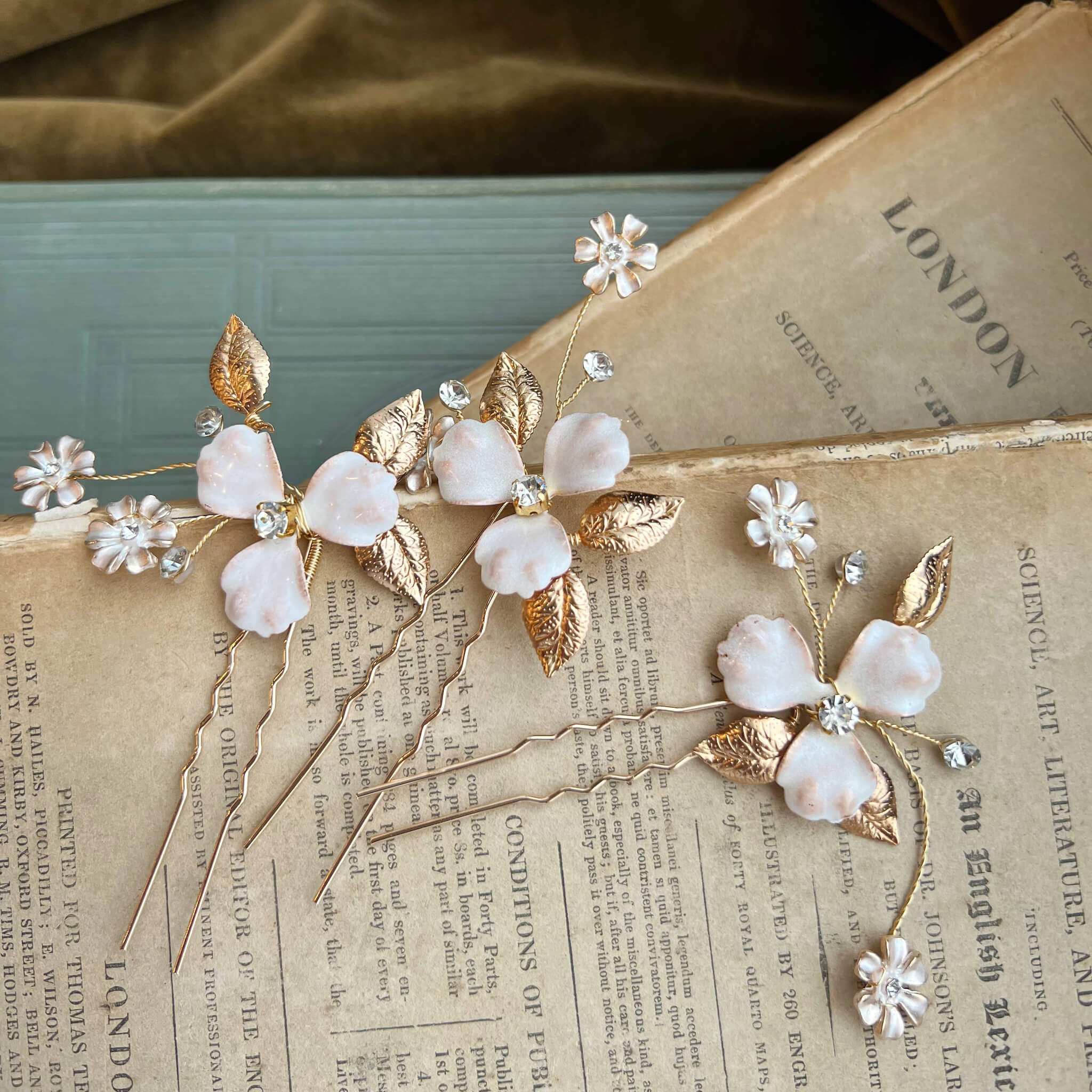 Jules Bridal - Antheia, Enamel Floral Hair Pin Set