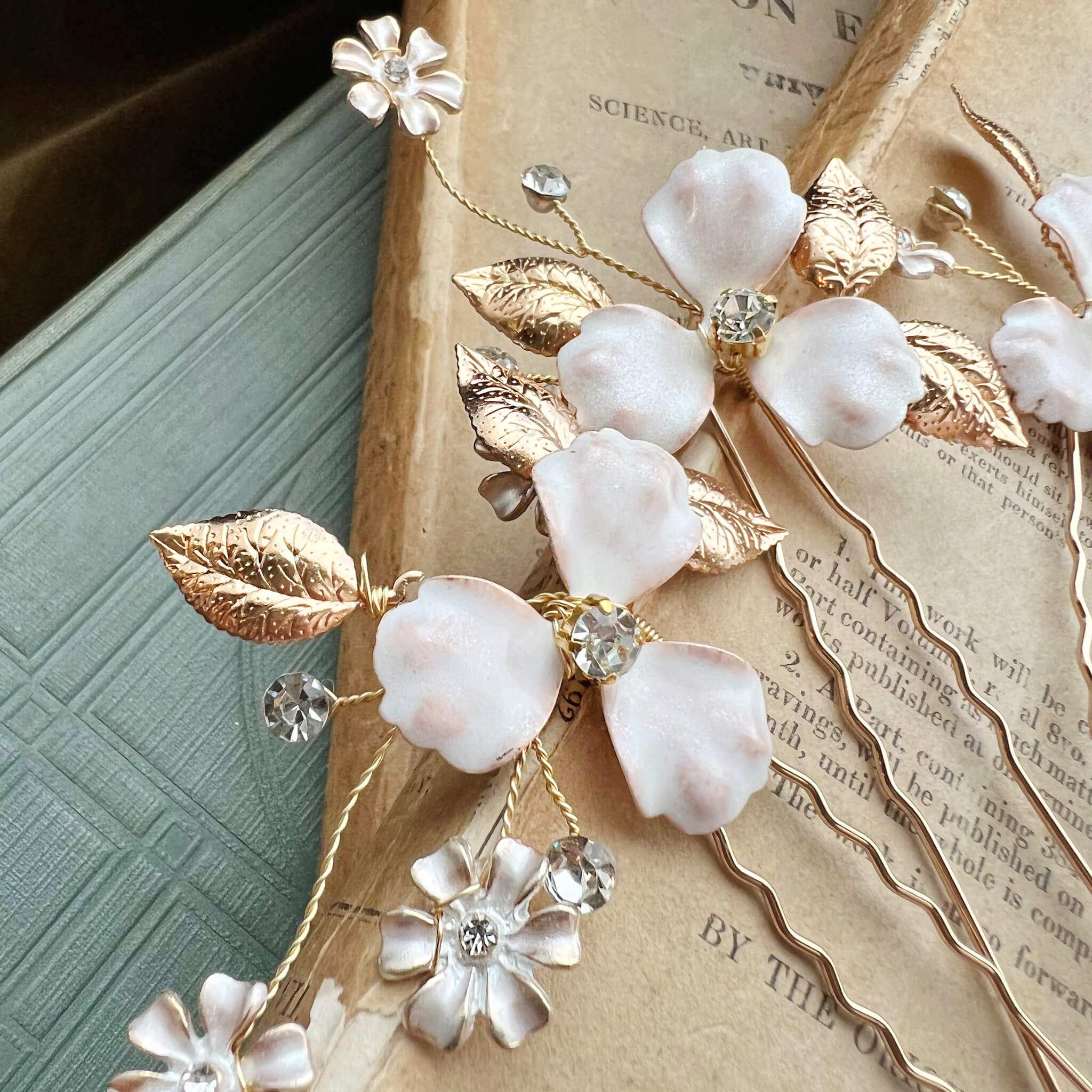 Jules Bridal - Antheia, Enamel Floral Hair Pin Set