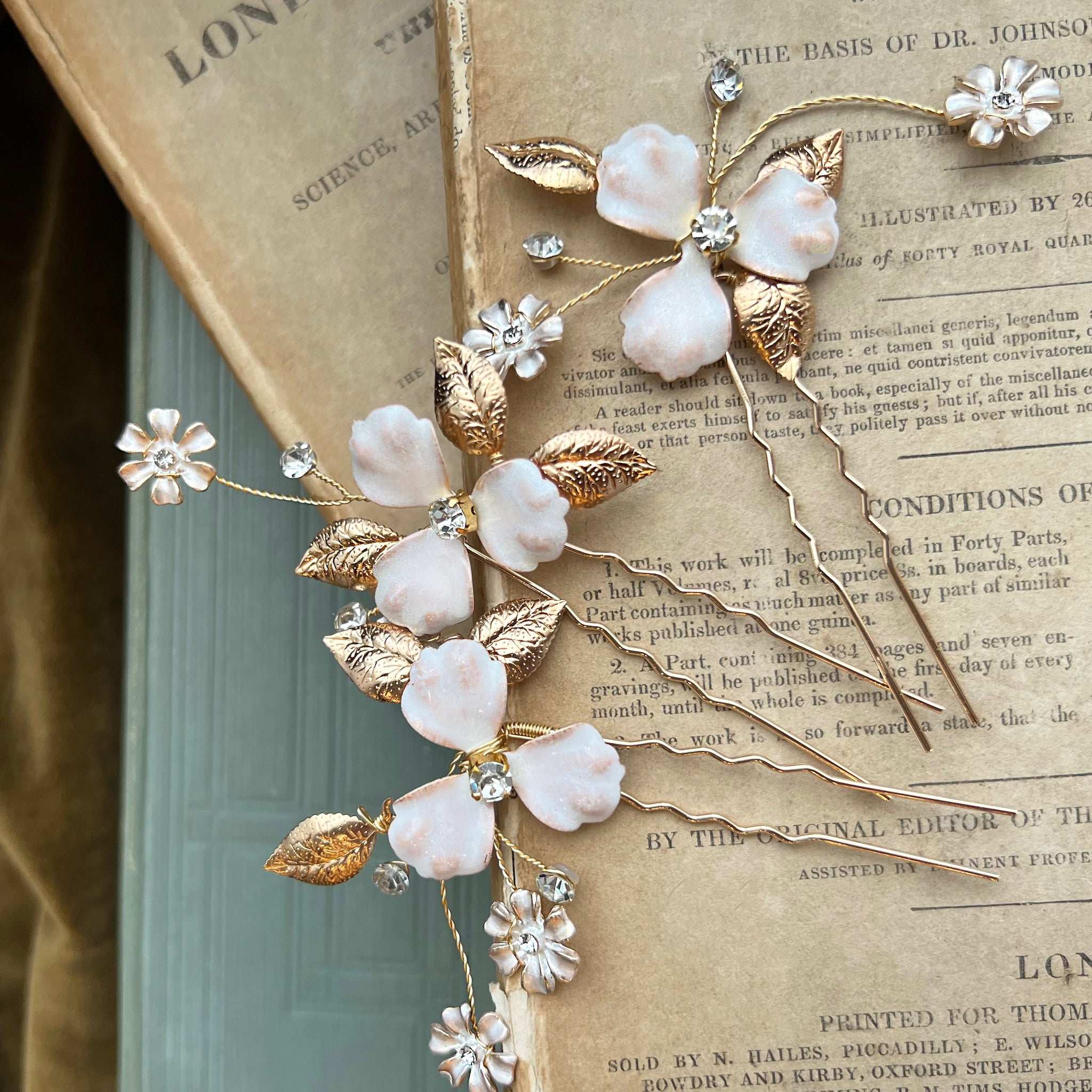 Jules Bridal - Antheia, Enamel Floral Hair Pin Set