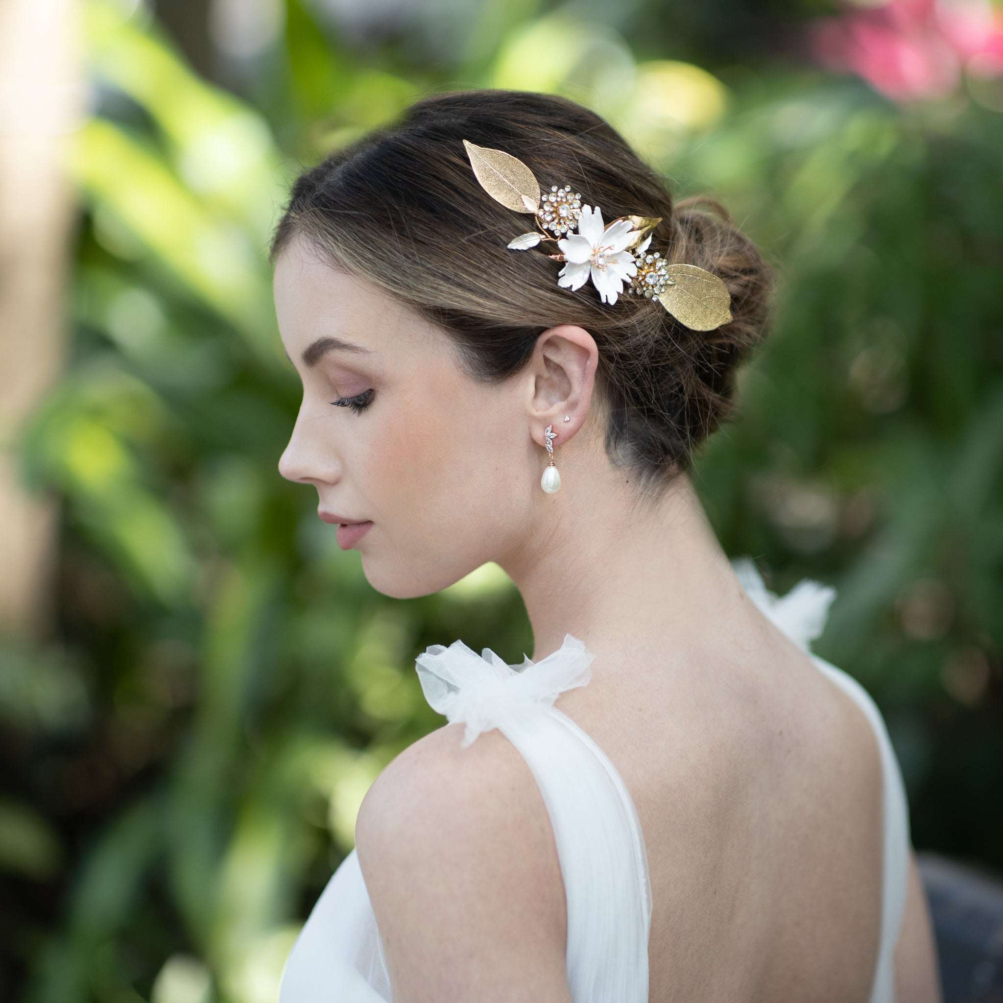 Jules Bridal - April, Grecian Floral Golden Leaf Hair Comb