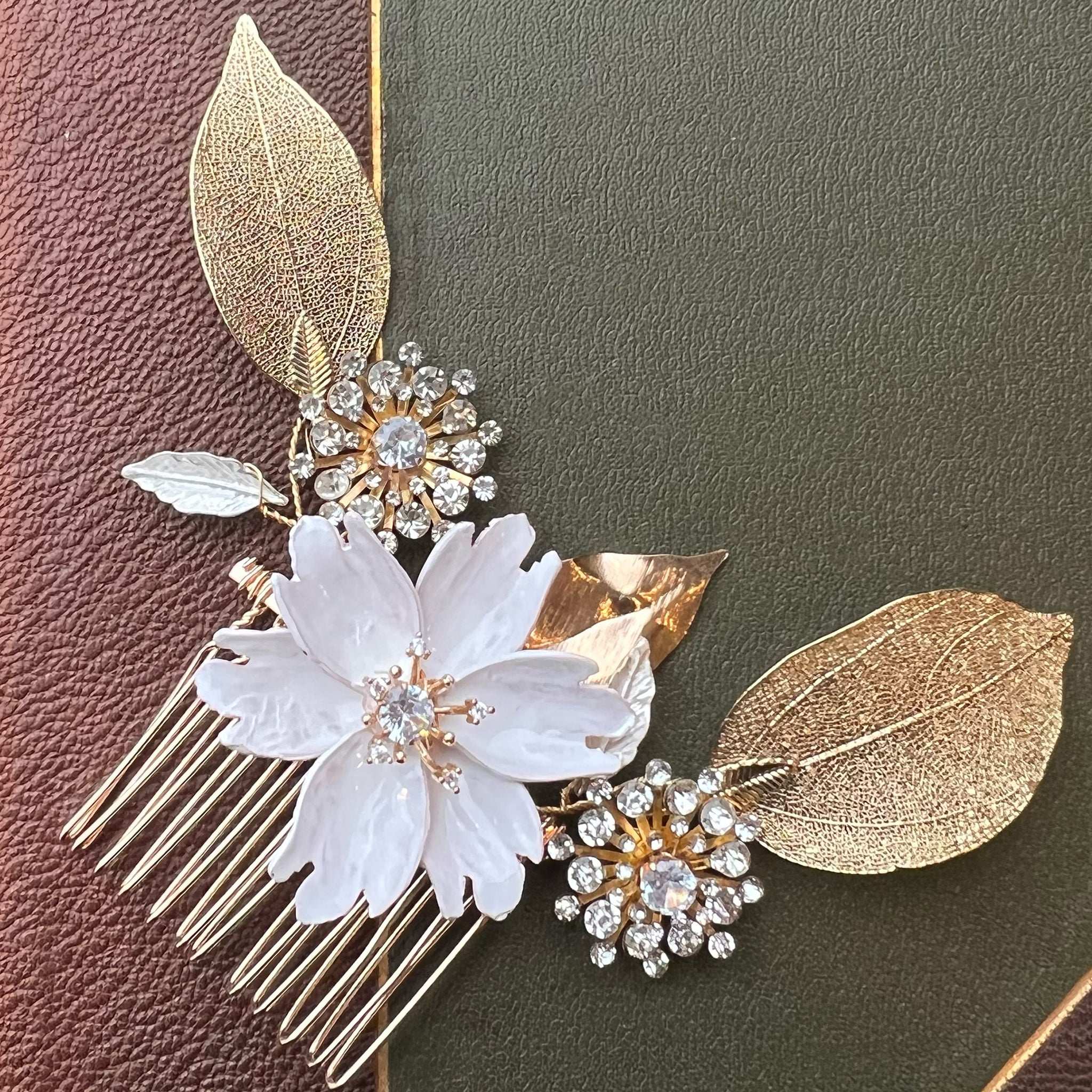 Jules Bridal - April, Grecian Floral Golden Leaf Hair Comb
