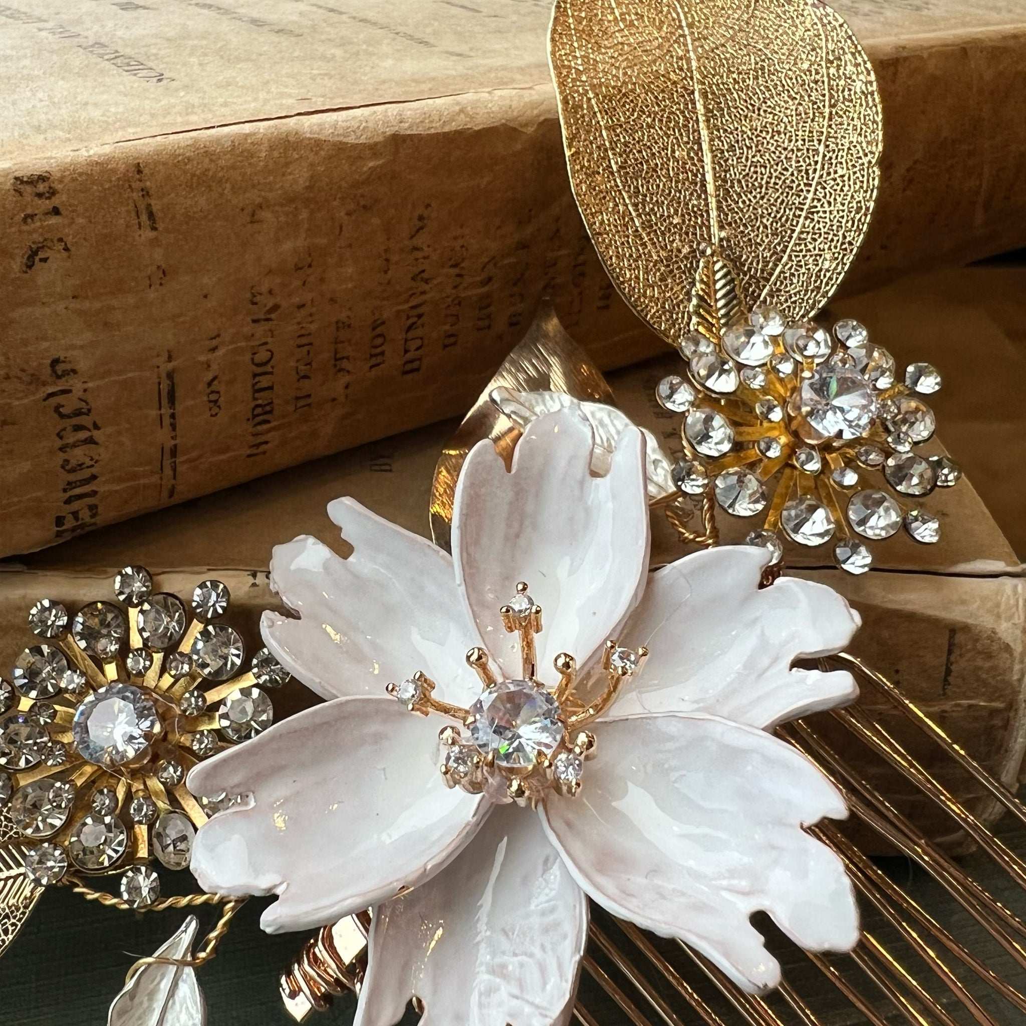 Jules Bridal - April, Grecian Floral Golden Leaf Hair Comb