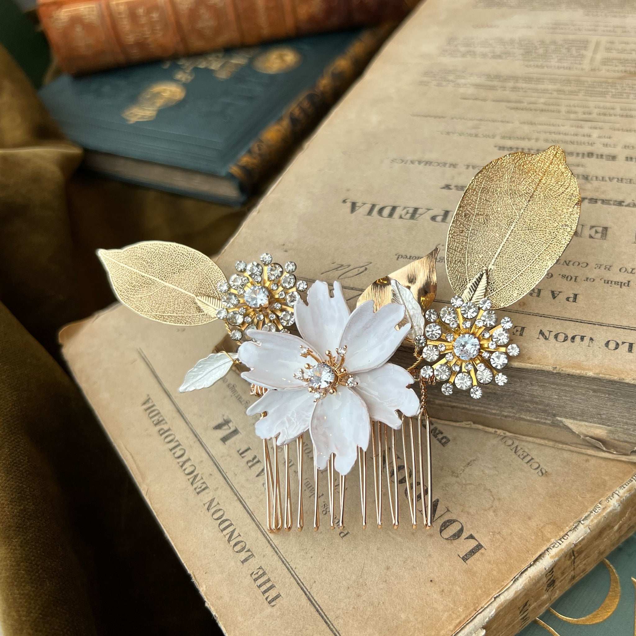 Jules Bridal - April, Grecian Floral Golden Leaf Hair Comb