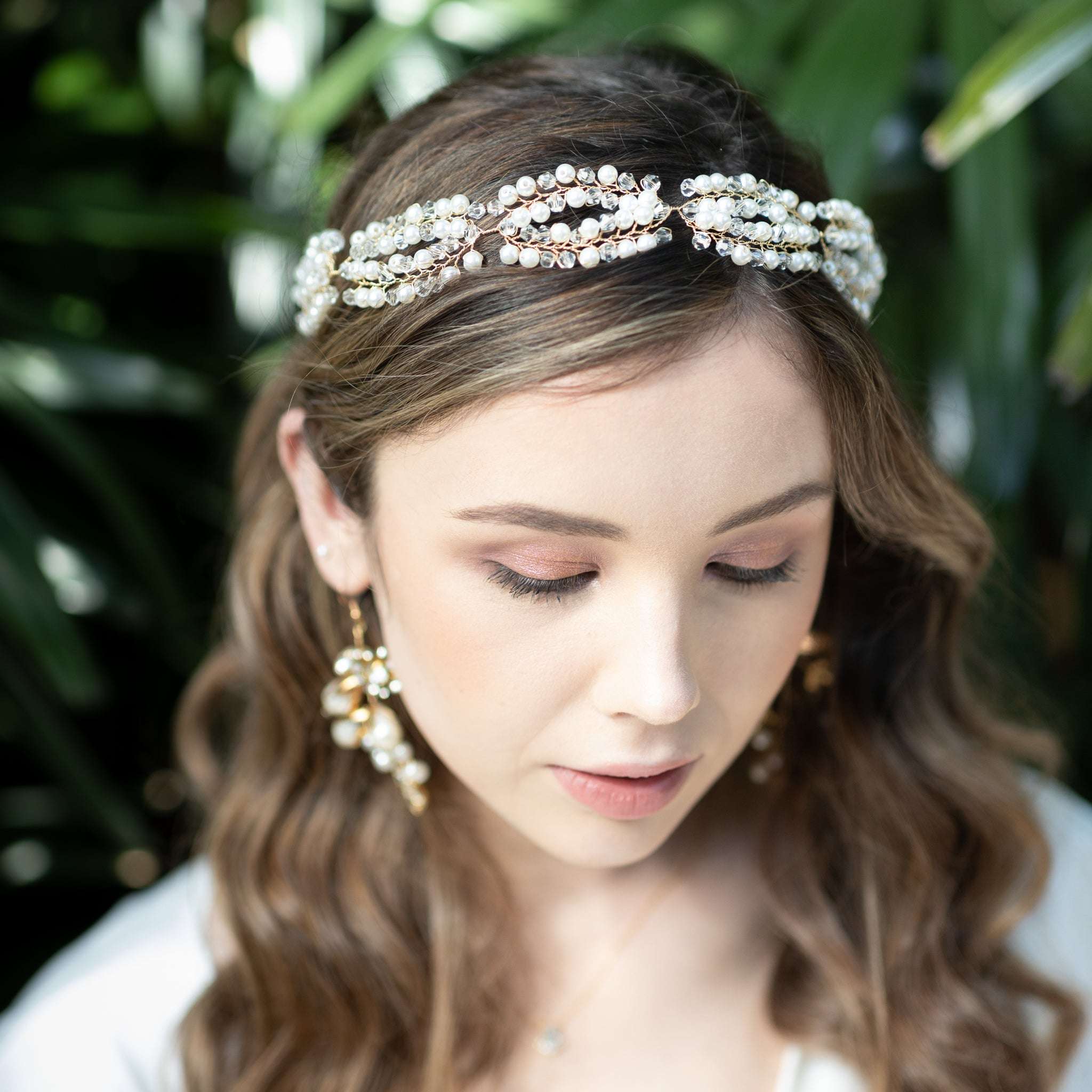 Jules Bridal - Asteria, Goldtone Pearl & Crystal Hair Vine