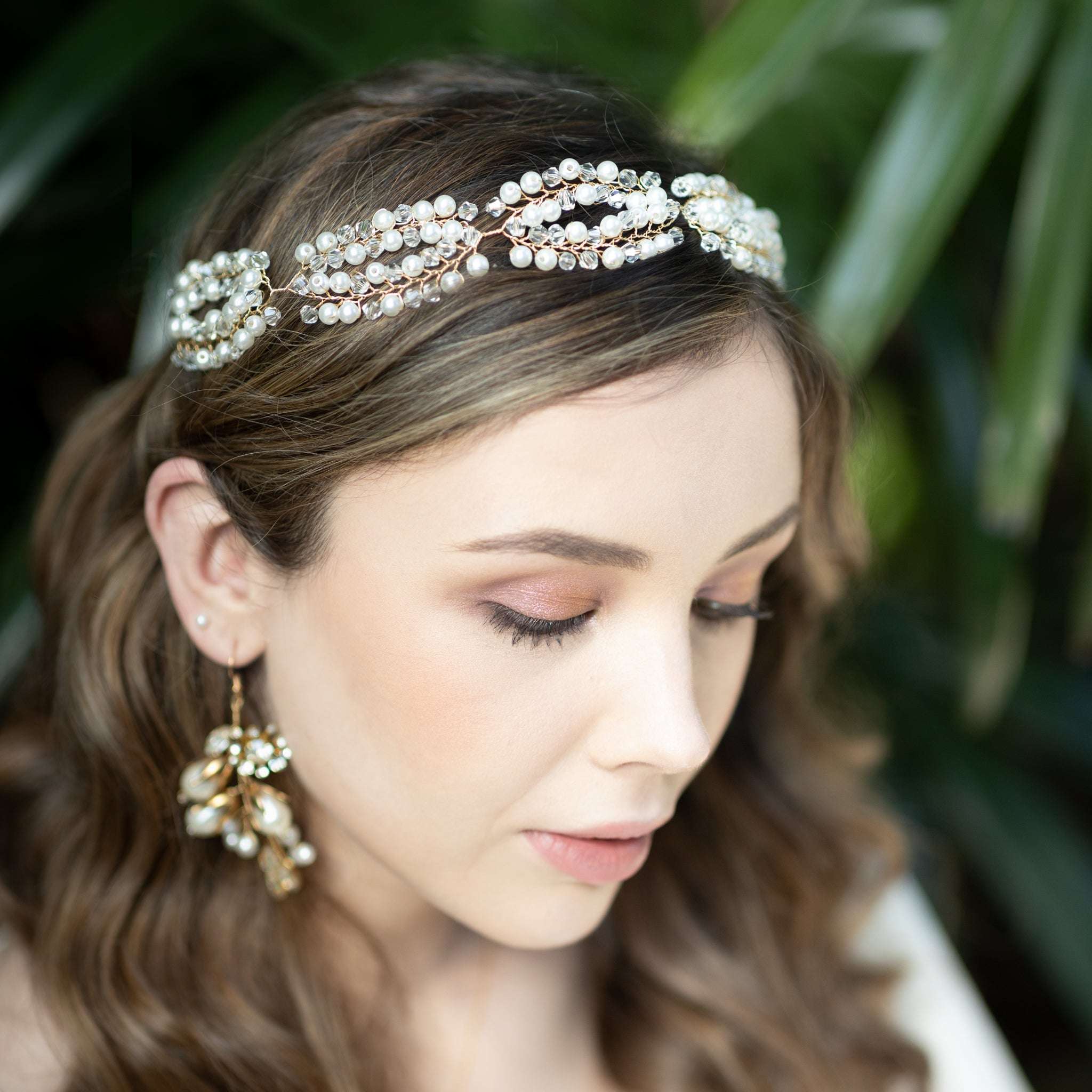 Jules Bridal - Asteria, Goldtone Pearl & Crystal Hair Vine