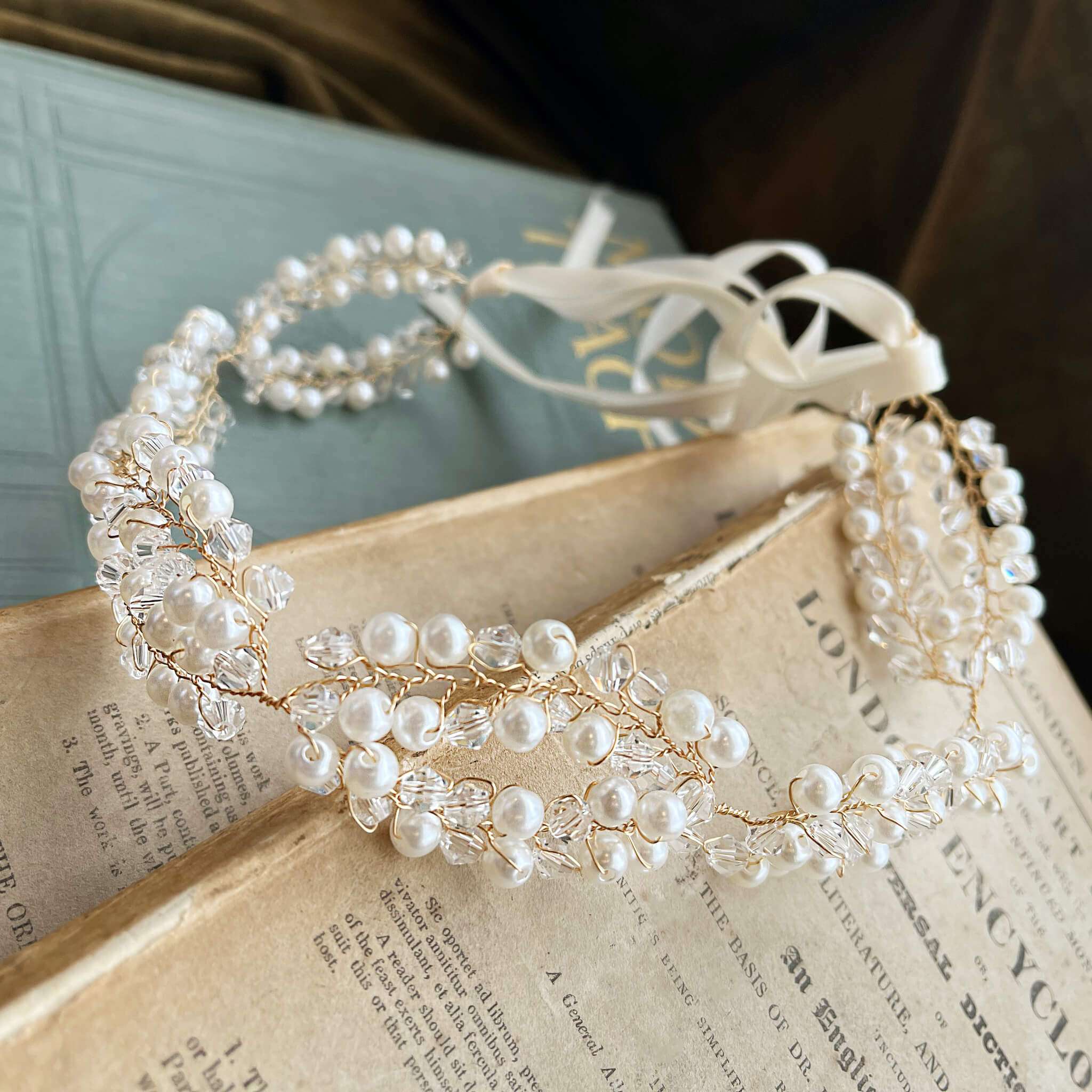 Jules Bridal - Asteria, Goldtone Pearl & Crystal Hair Vine