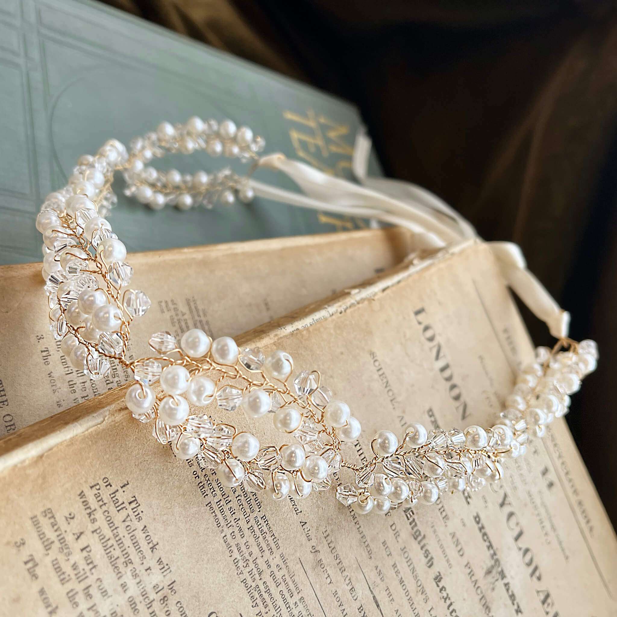 Jules Bridal - Asteria, Goldtone Pearl & Crystal Hair Vine