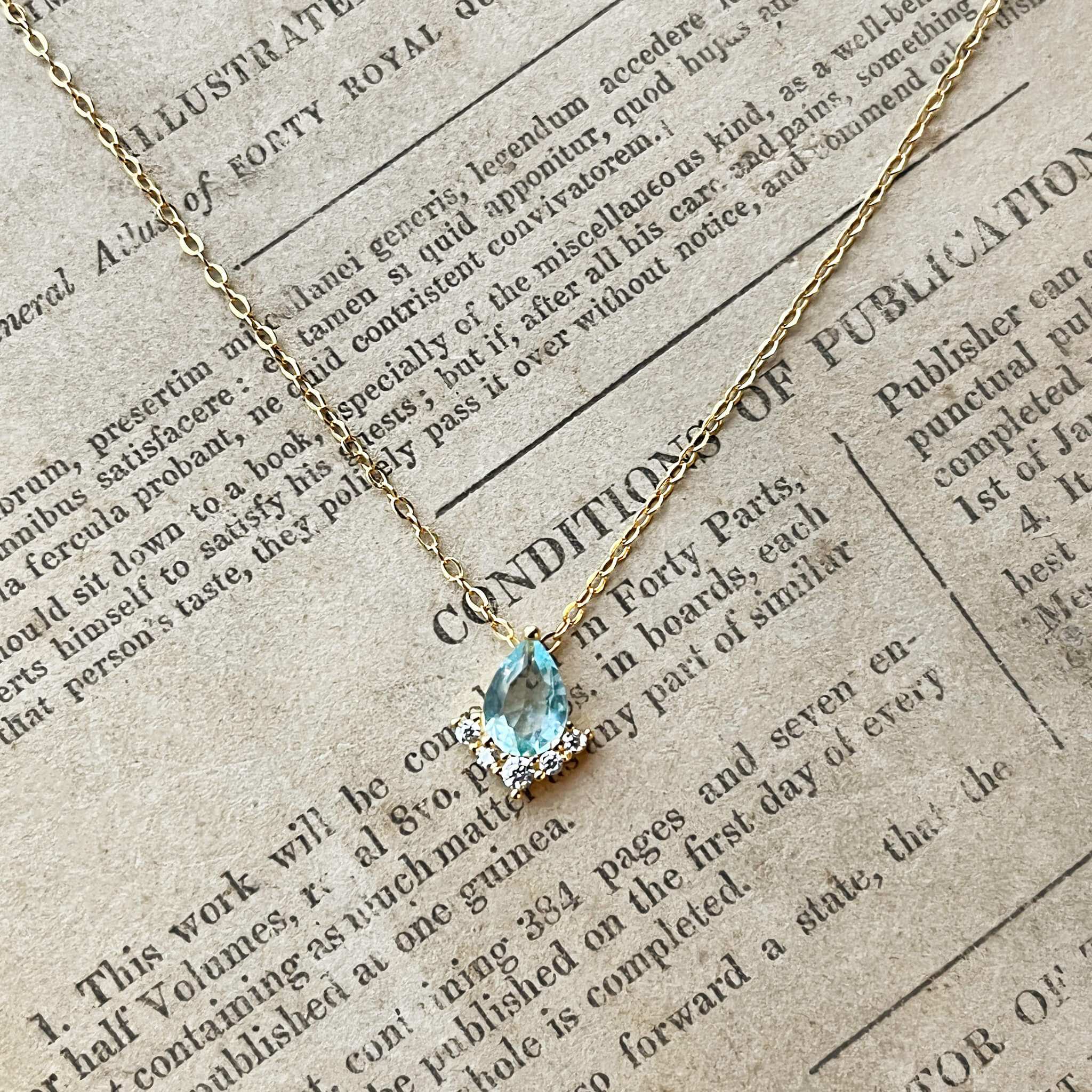 Jules Bridal - Astra, 14k Gold Plated Aquamarine Necklace