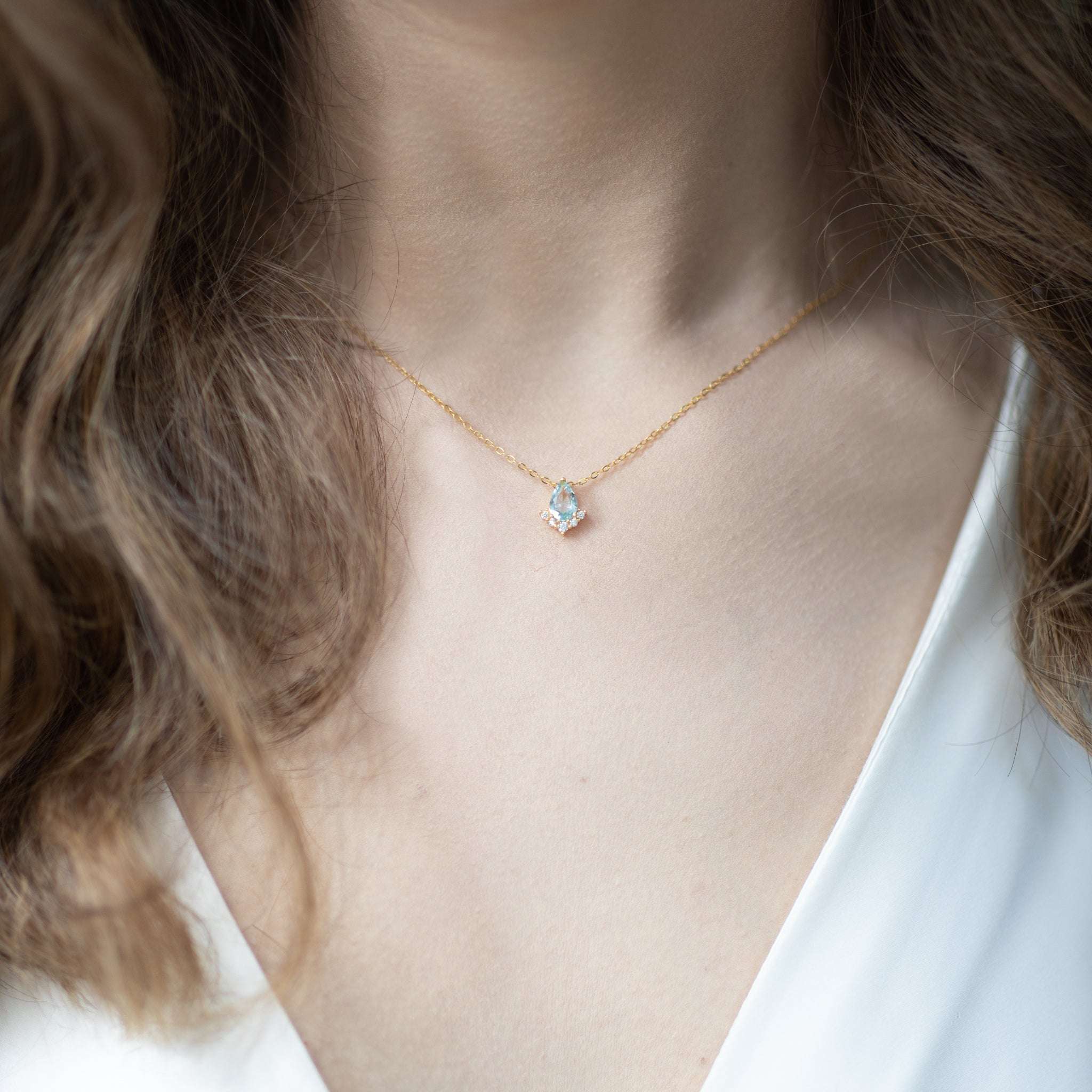 Jules Bridal - Astra, 14k Gold Plated Aquamarine Necklace