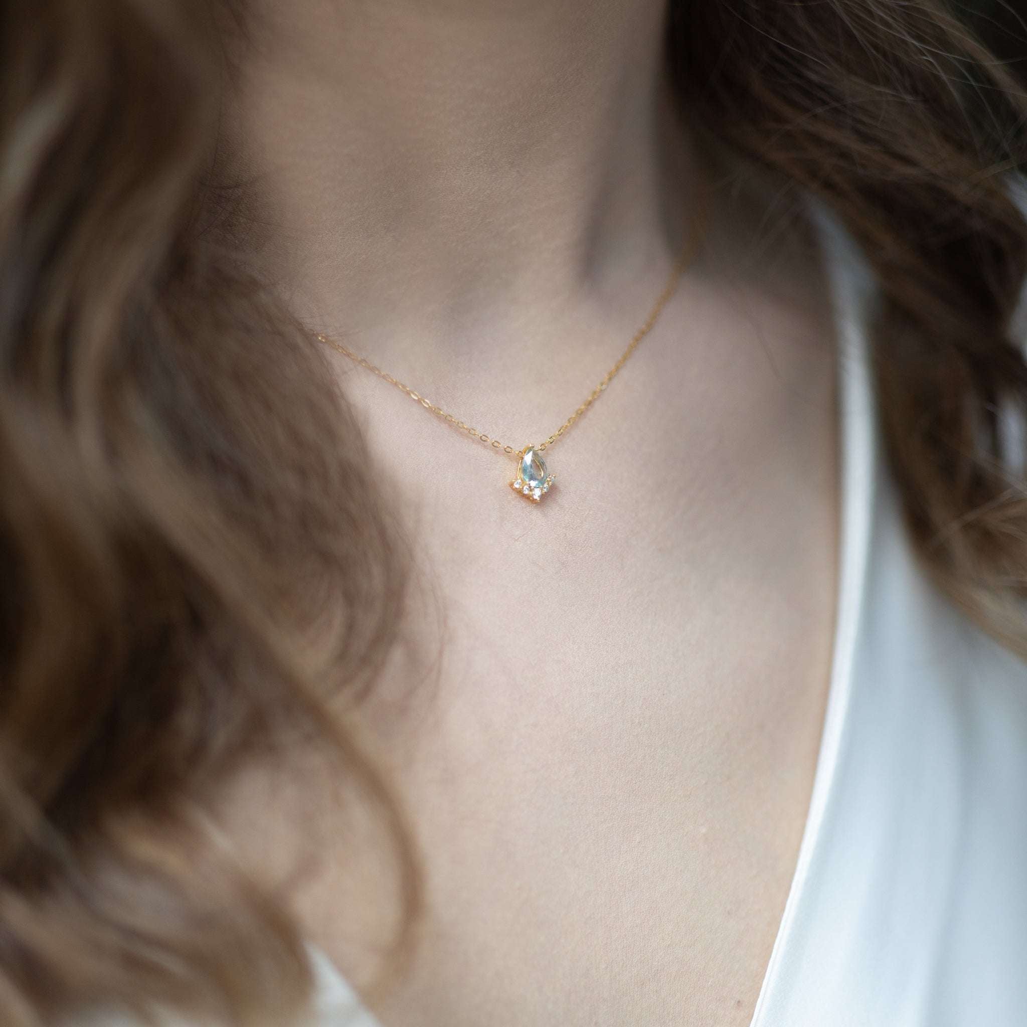 Jules Bridal - Astra, 14k Gold Plated Aquamarine Necklace