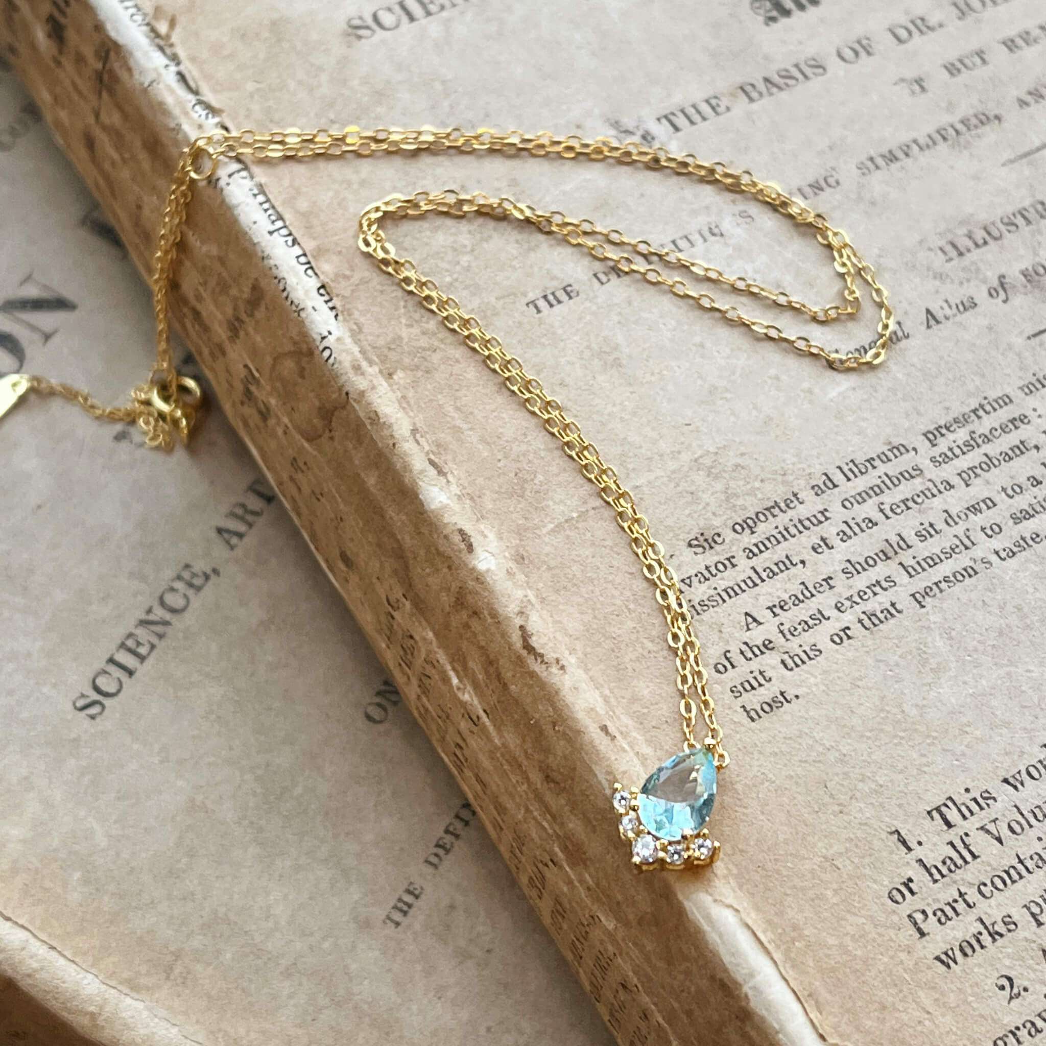 Jules Bridal - Astra, 14k Gold Plated Aquamarine Necklace