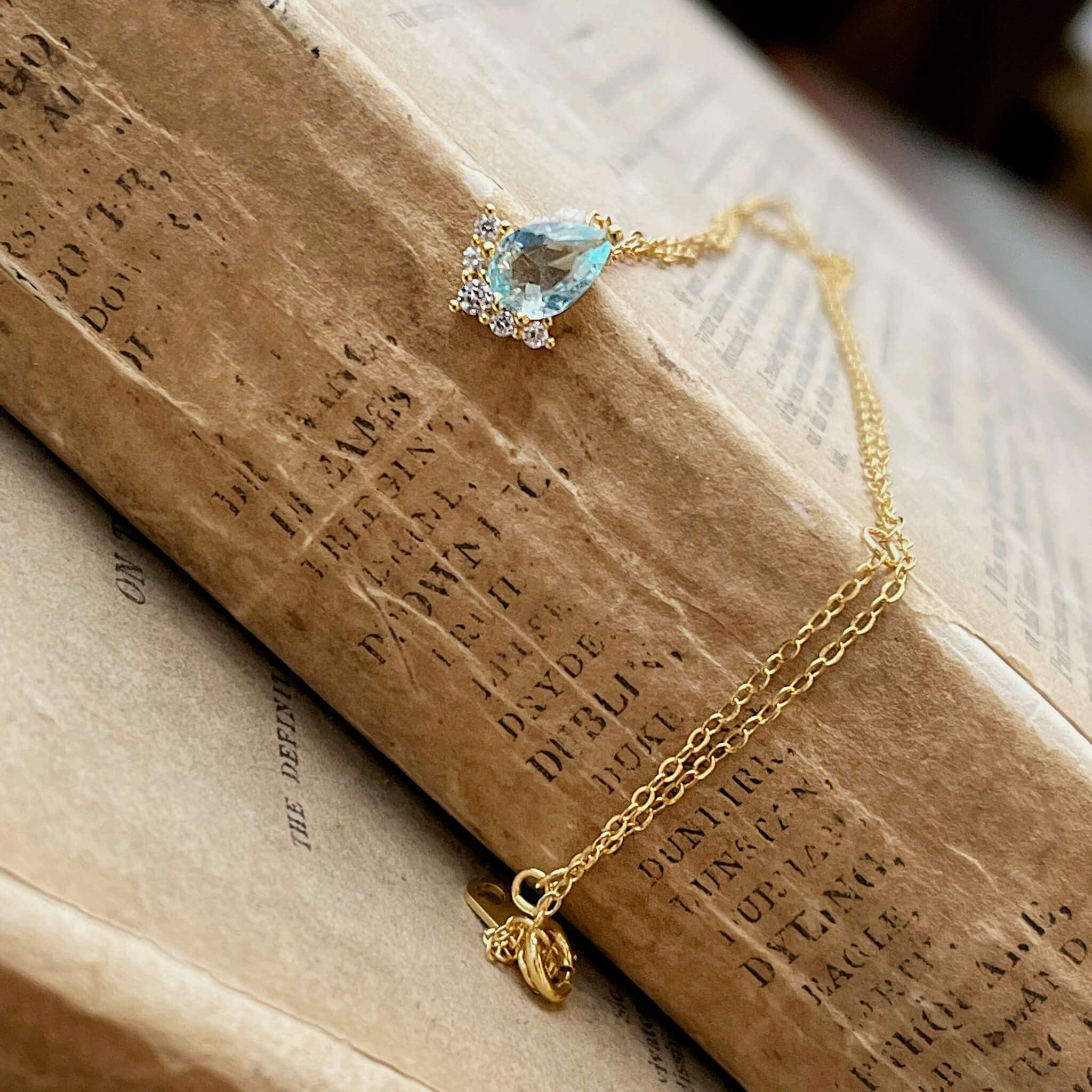 Jules Bridal - Astra, 14k Gold Plated Aquamarine Necklace