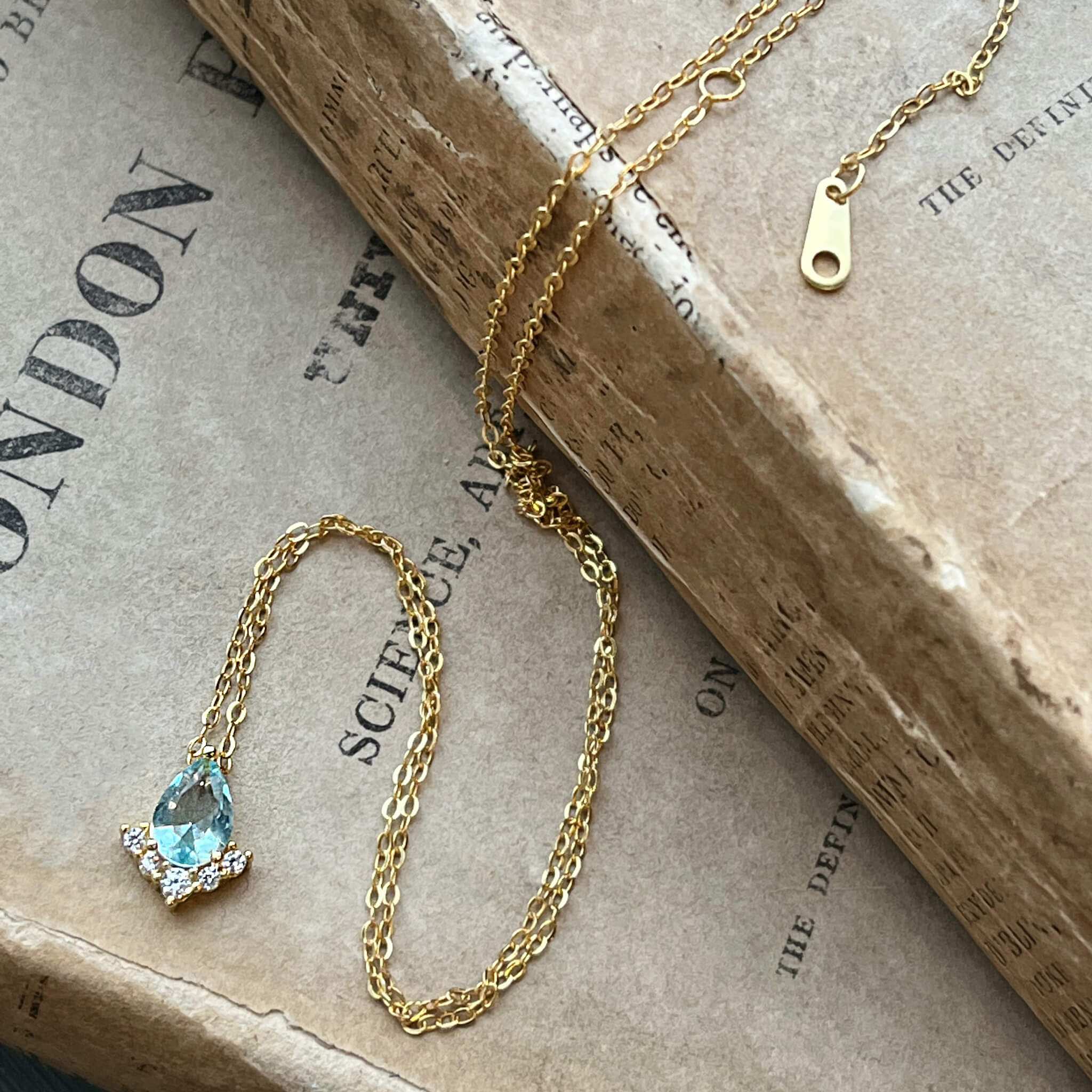 Jules Bridal - Astra, 14k Gold Plated Aquamarine Necklace