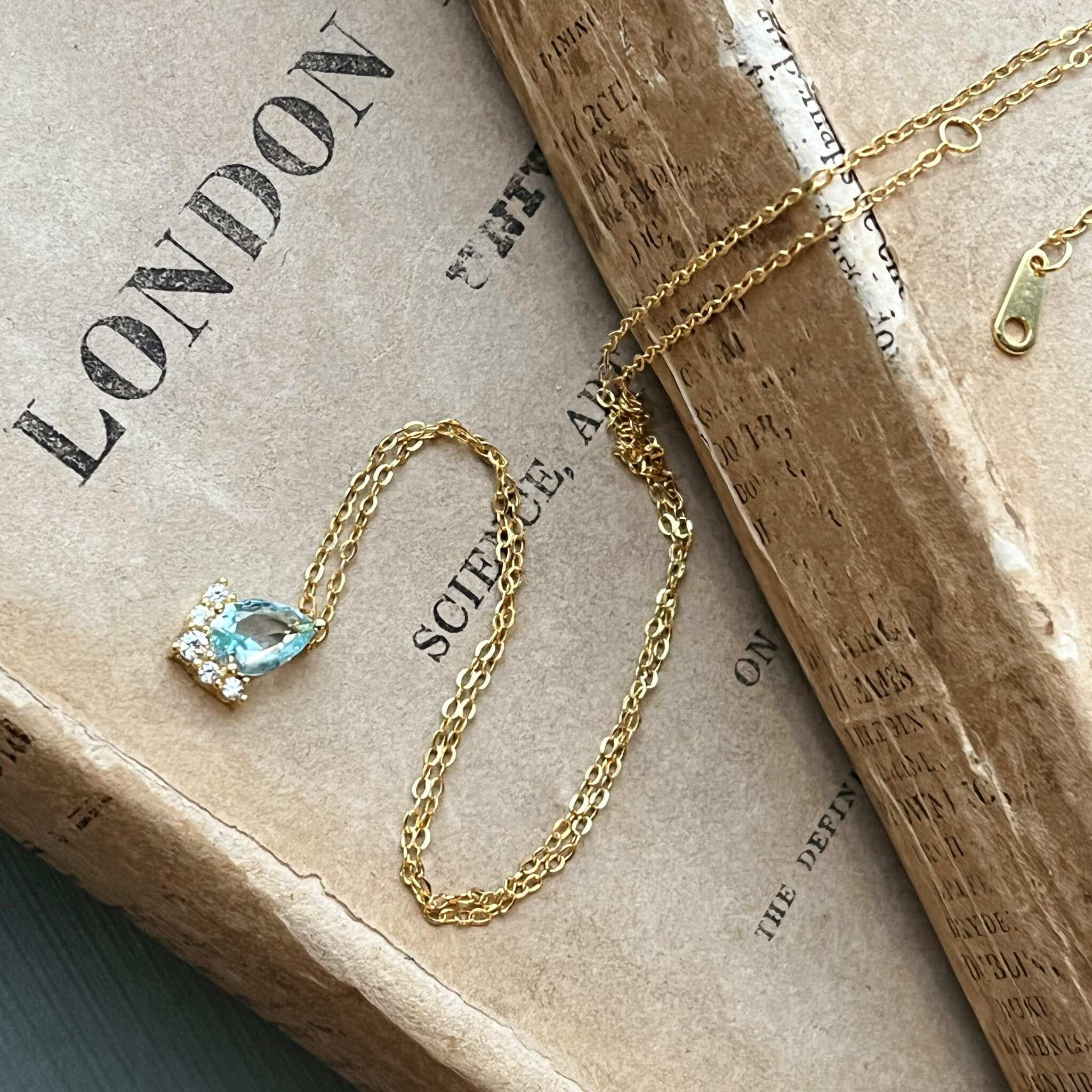 Jules Bridal - Astra, 14k Gold Plated Aquamarine Necklace