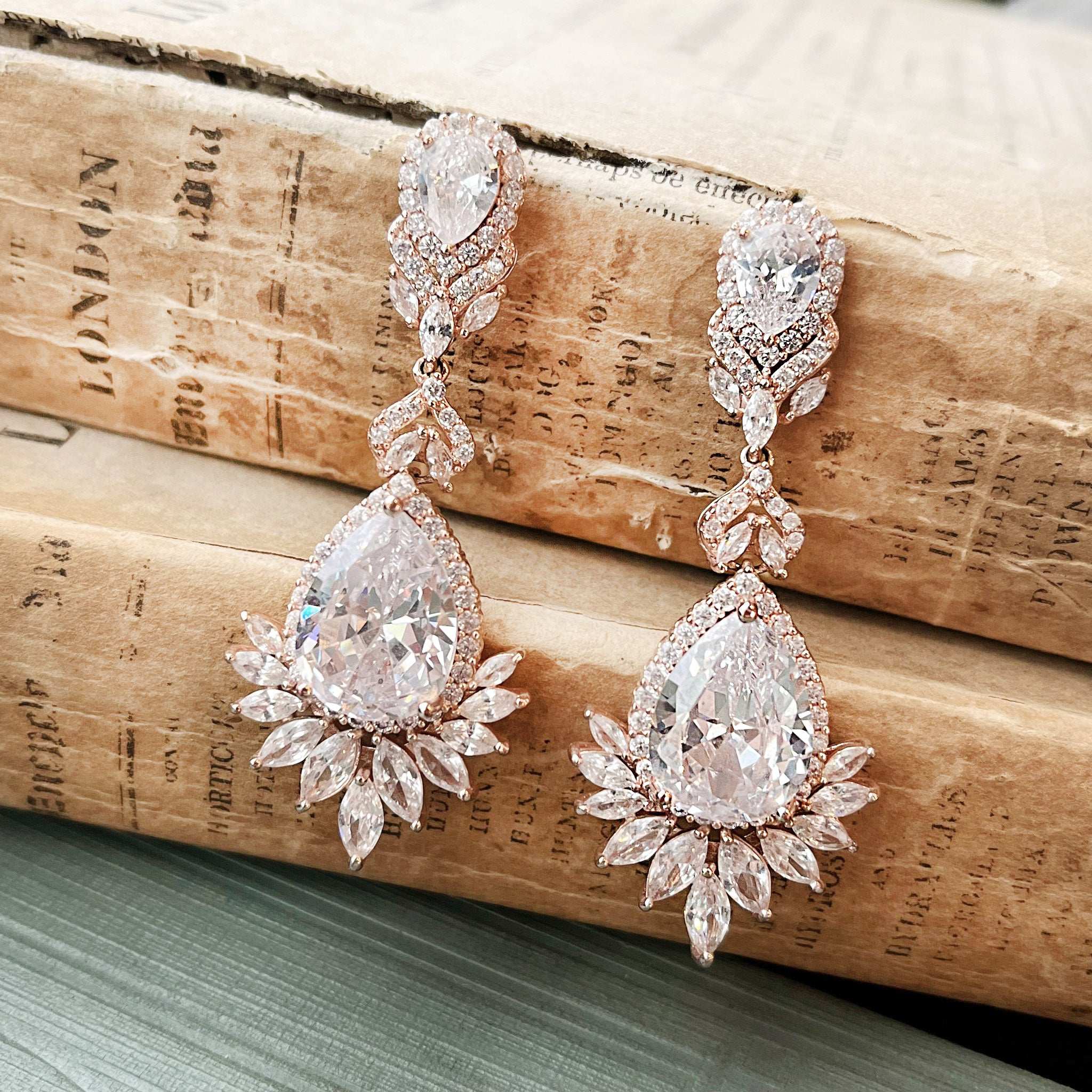 Atalie, Statement Crystal Earrings in Rose Gold