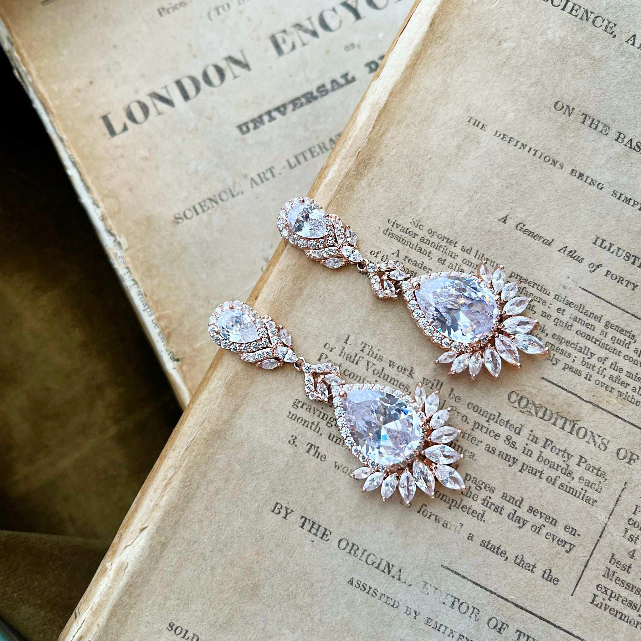 Atalie, Statement Crystal Earrings in Rose Gold