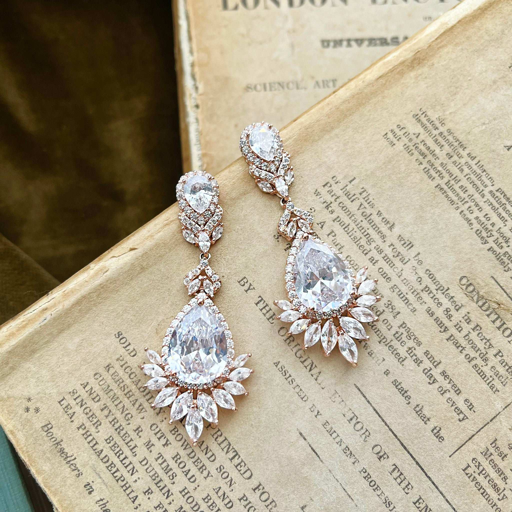 Atalie, Statement Crystal Earrings in Rose Gold