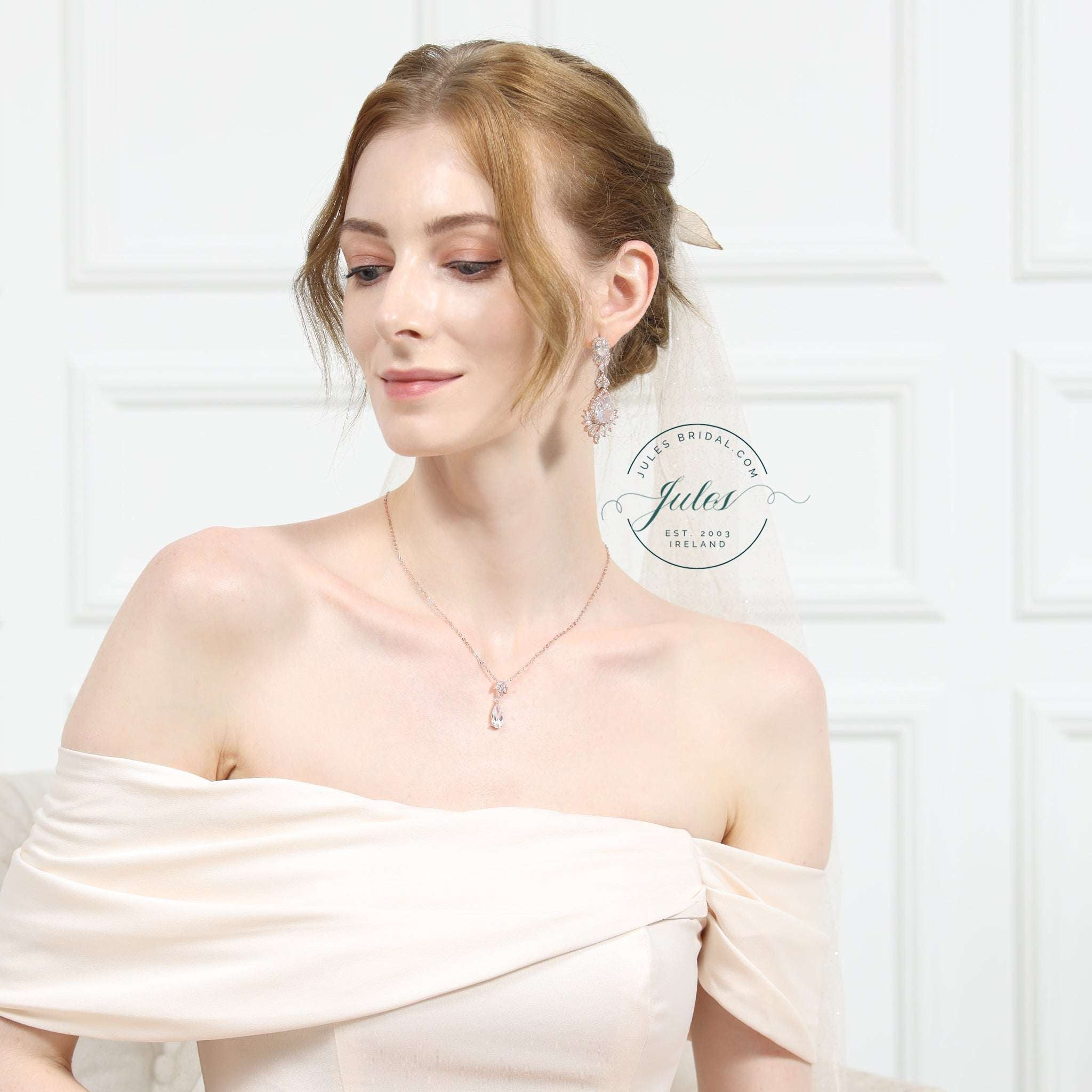 Atalie, Statement Crystal Earrings in Rose Gold