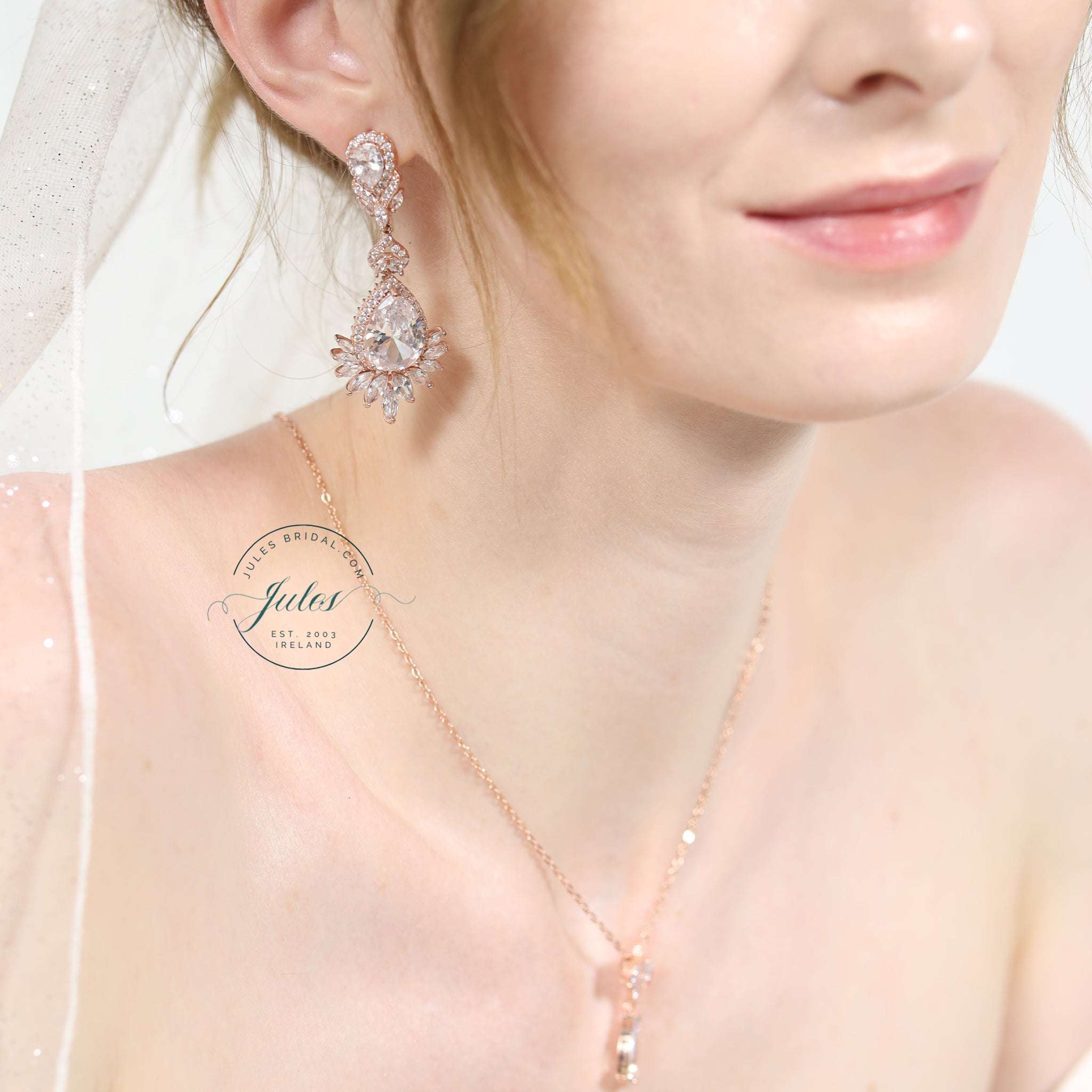 Atalie, Statement Crystal Earrings in Rose Gold
