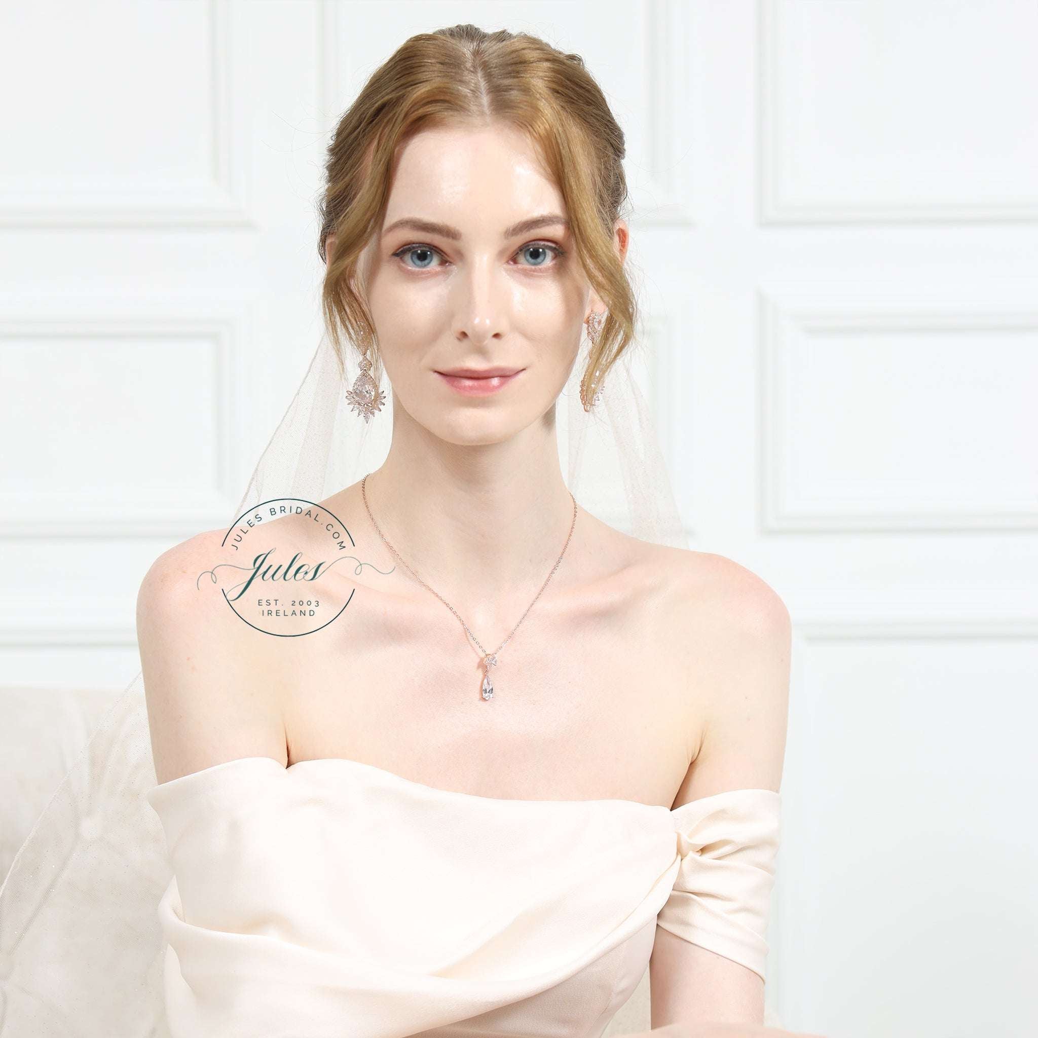 Atalie, Statement Crystal Earrings in Rose Gold
