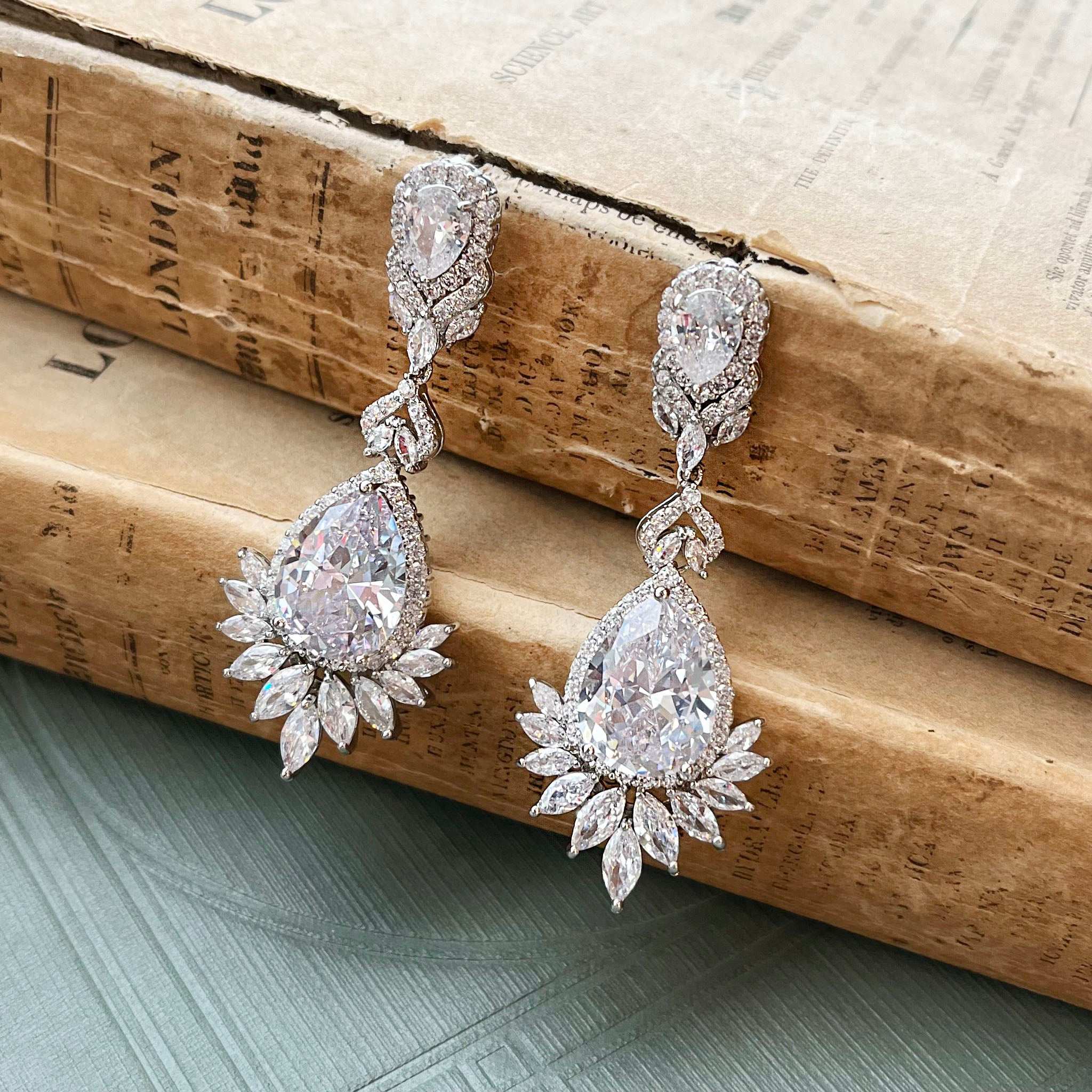 Atalie, Statement Crystal Earrings in Silver